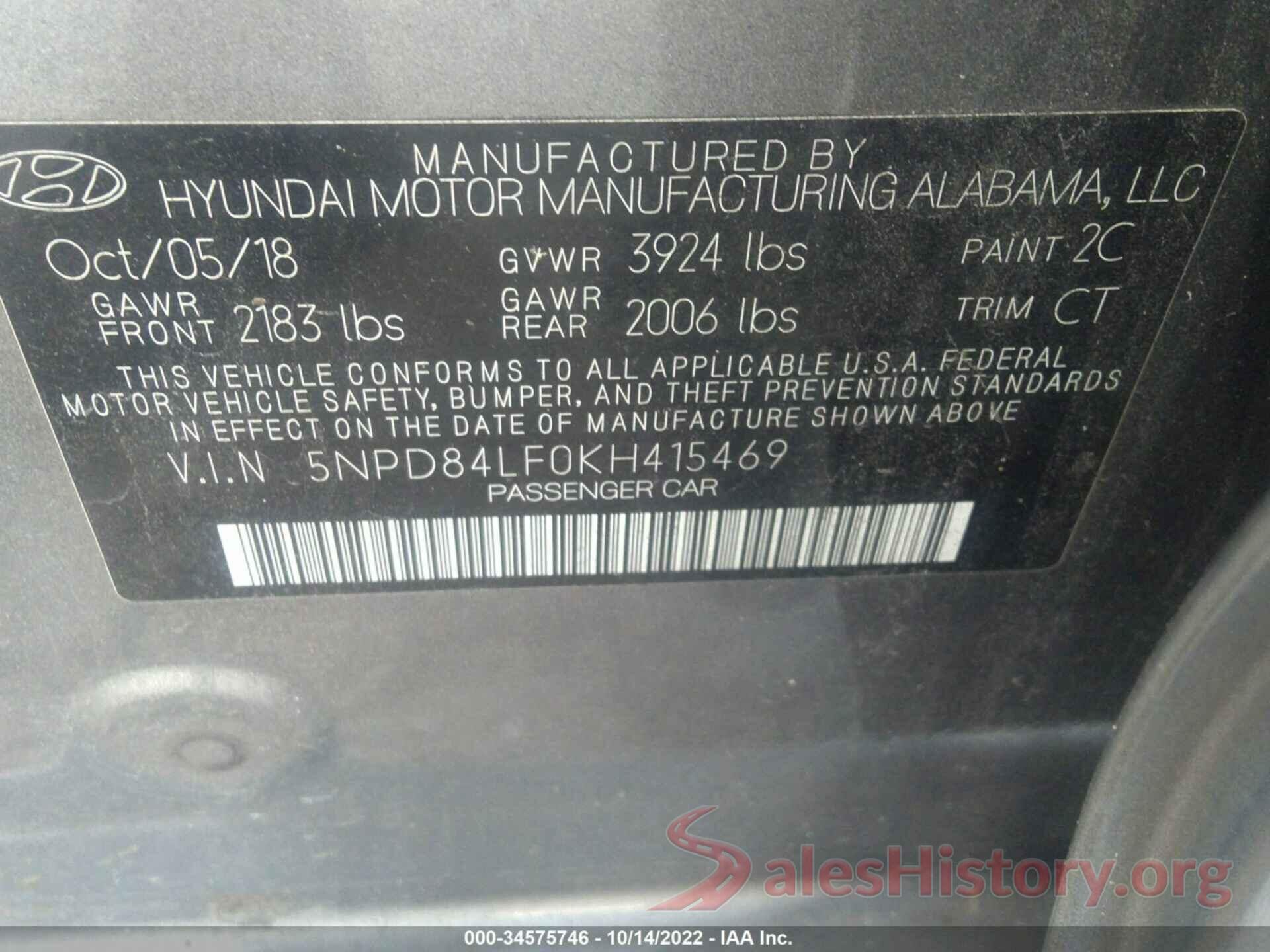 5NPD84LF0KH415469 2019 HYUNDAI ELANTRA