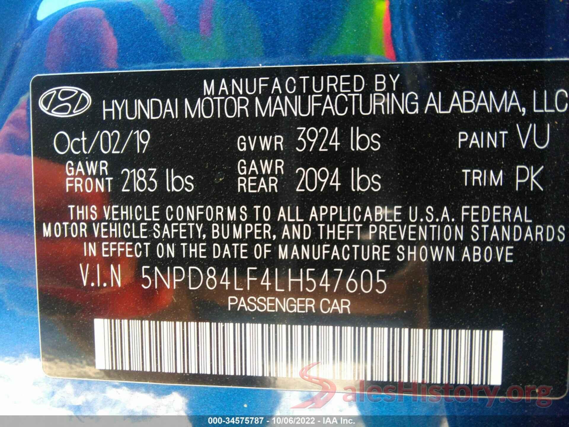 5NPD84LF4LH547605 2020 HYUNDAI ELANTRA