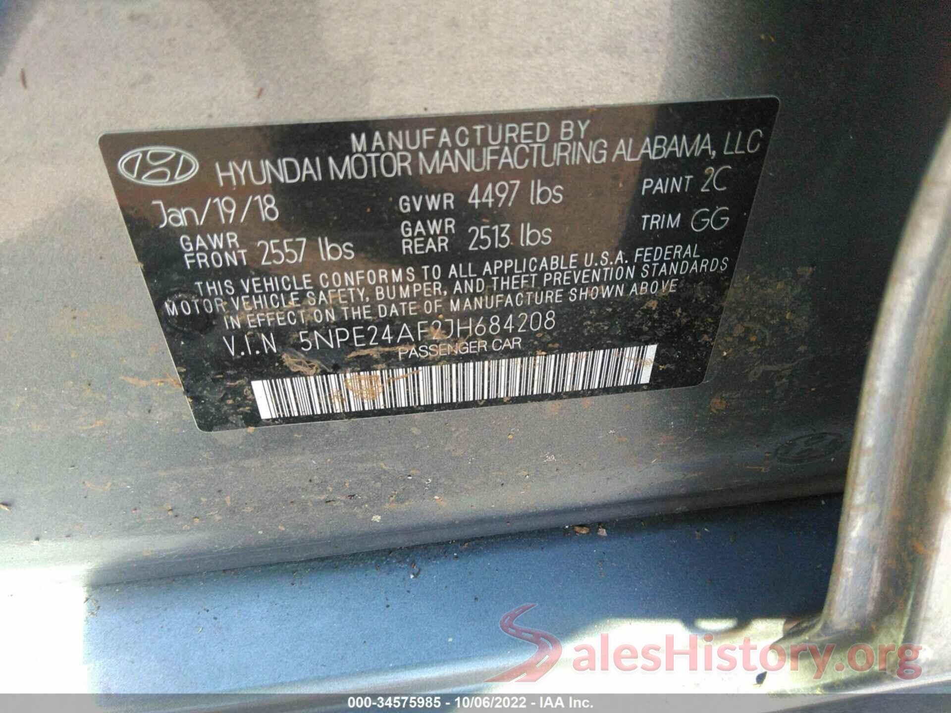 5NPE24AF2JH684208 2018 HYUNDAI SONATA