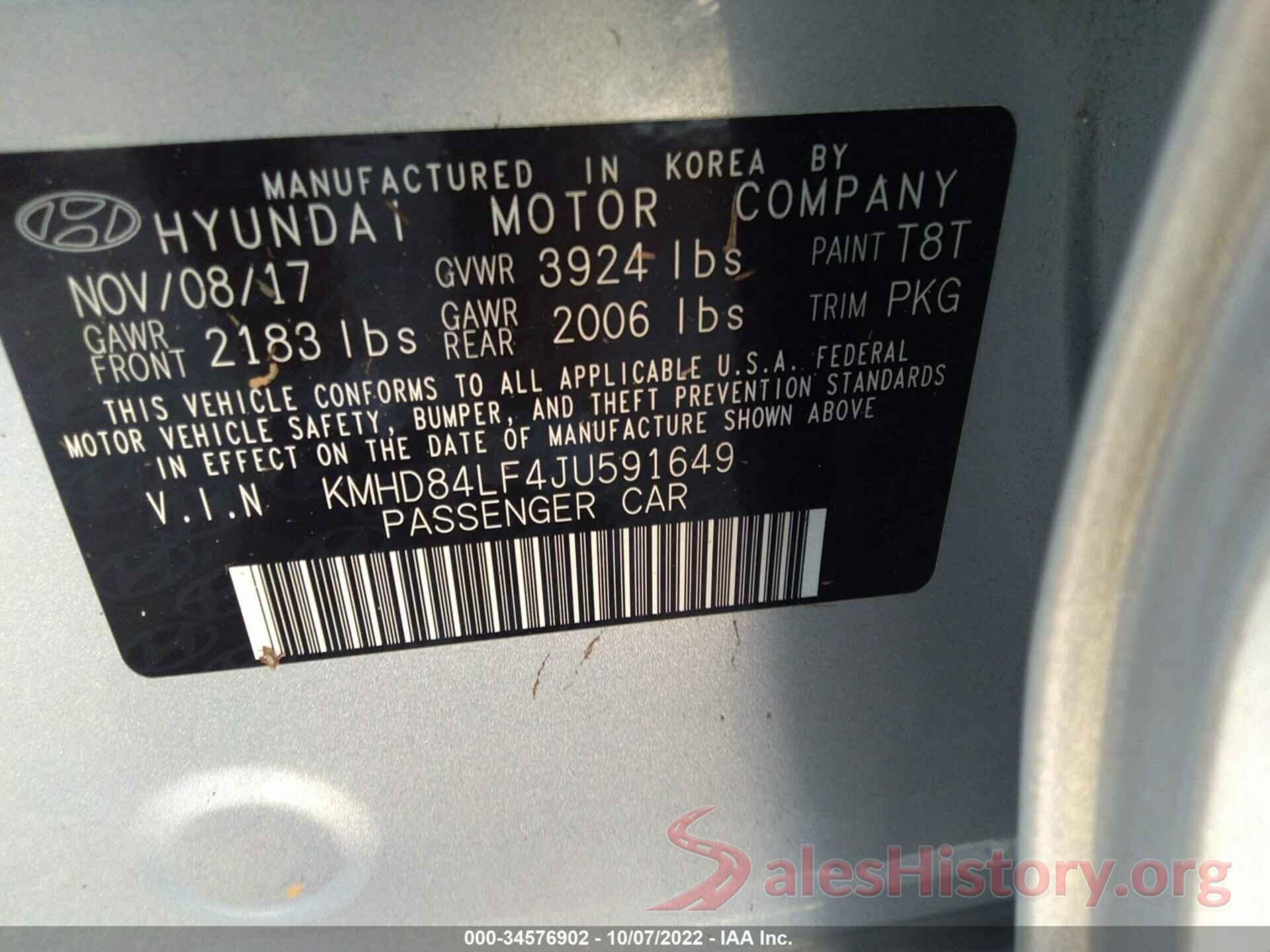 KMHD84LF4JU591649 2018 HYUNDAI ELANTRA