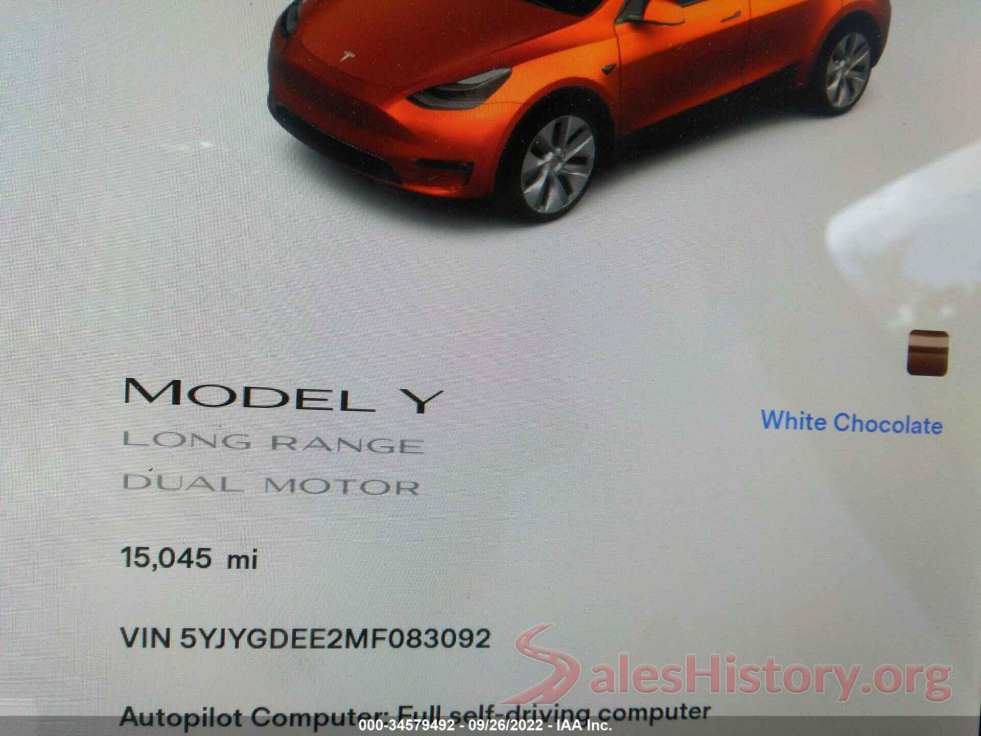 5YJYGDEE2MF083092 2021 TESLA MODEL Y