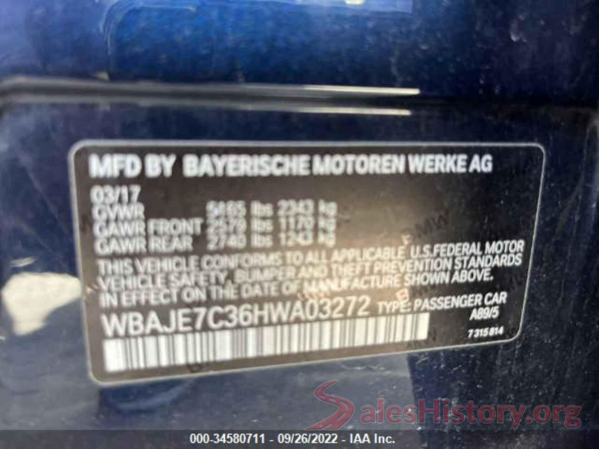 WBAJE7C36HWA03272 2017 BMW 5 SERIES