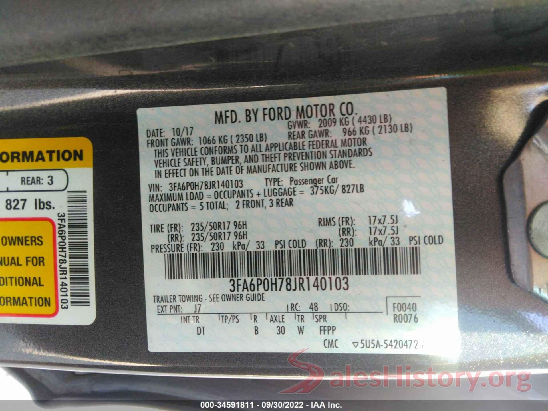 3FA6P0H78JR140103 2018 FORD FUSION