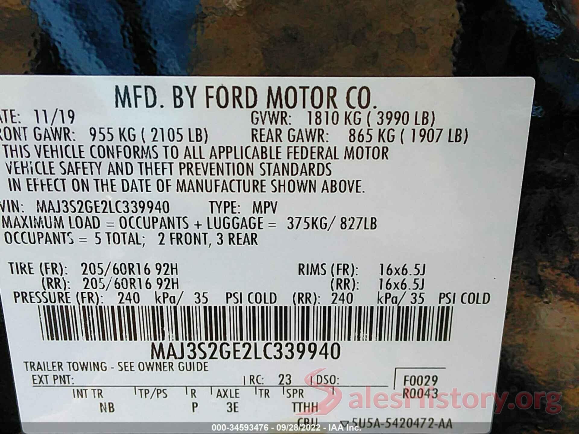 MAJ3S2GE2LC339940 2020 FORD ECOSPORT