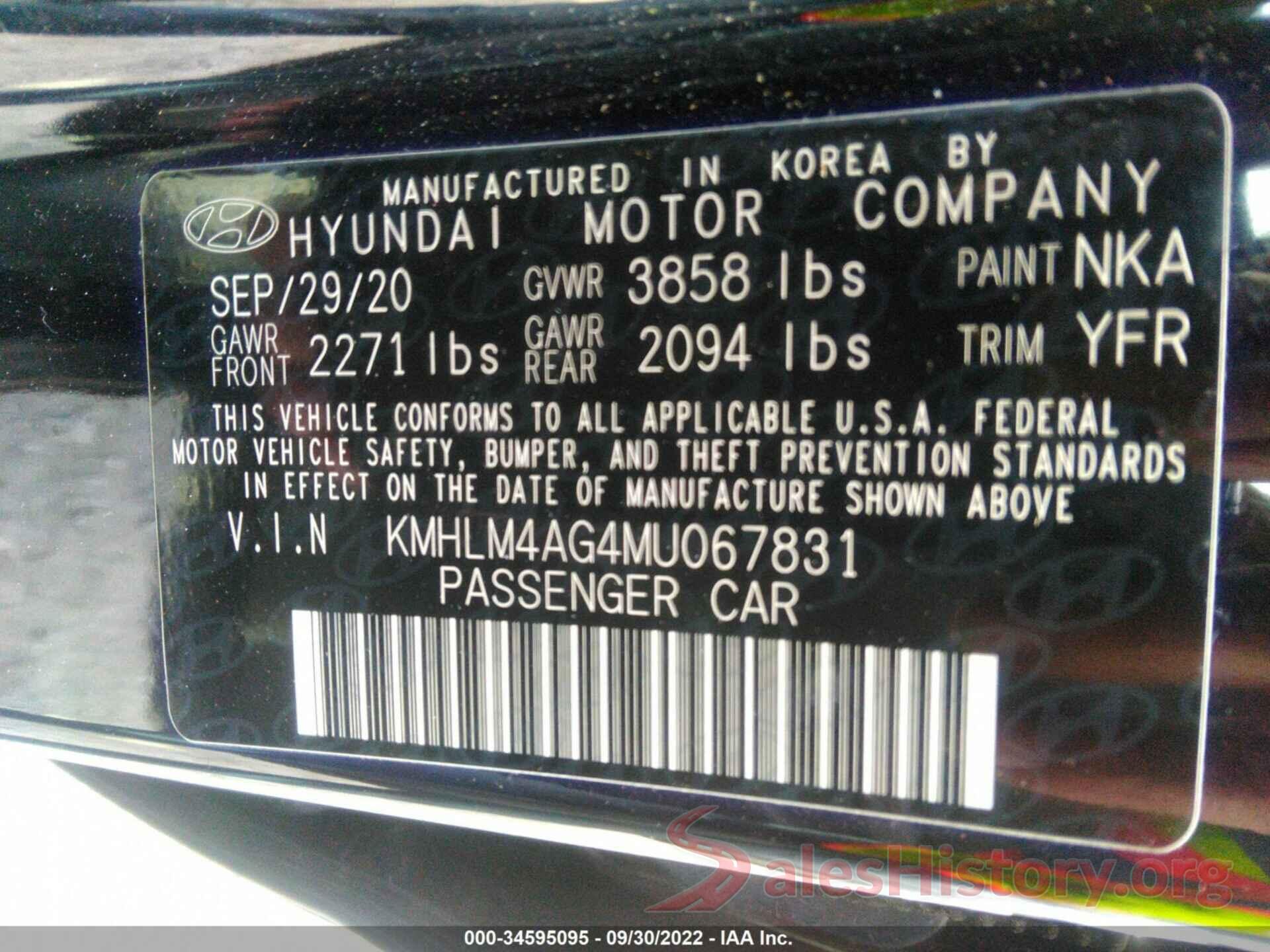 KMHLM4AG4MU067831 2021 HYUNDAI ELANTRA