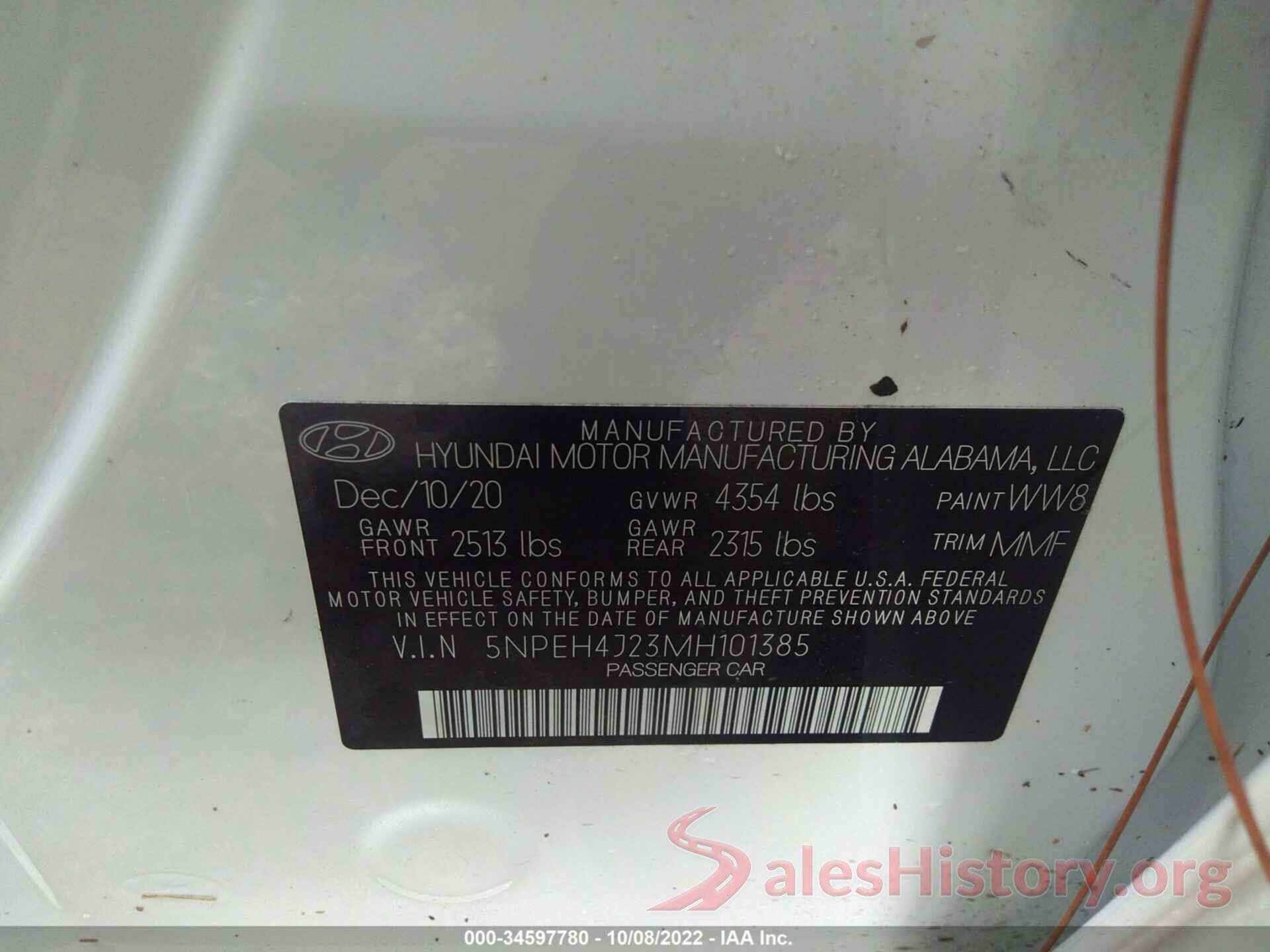 5NPEH4J23MH101385 2021 HYUNDAI SONATA