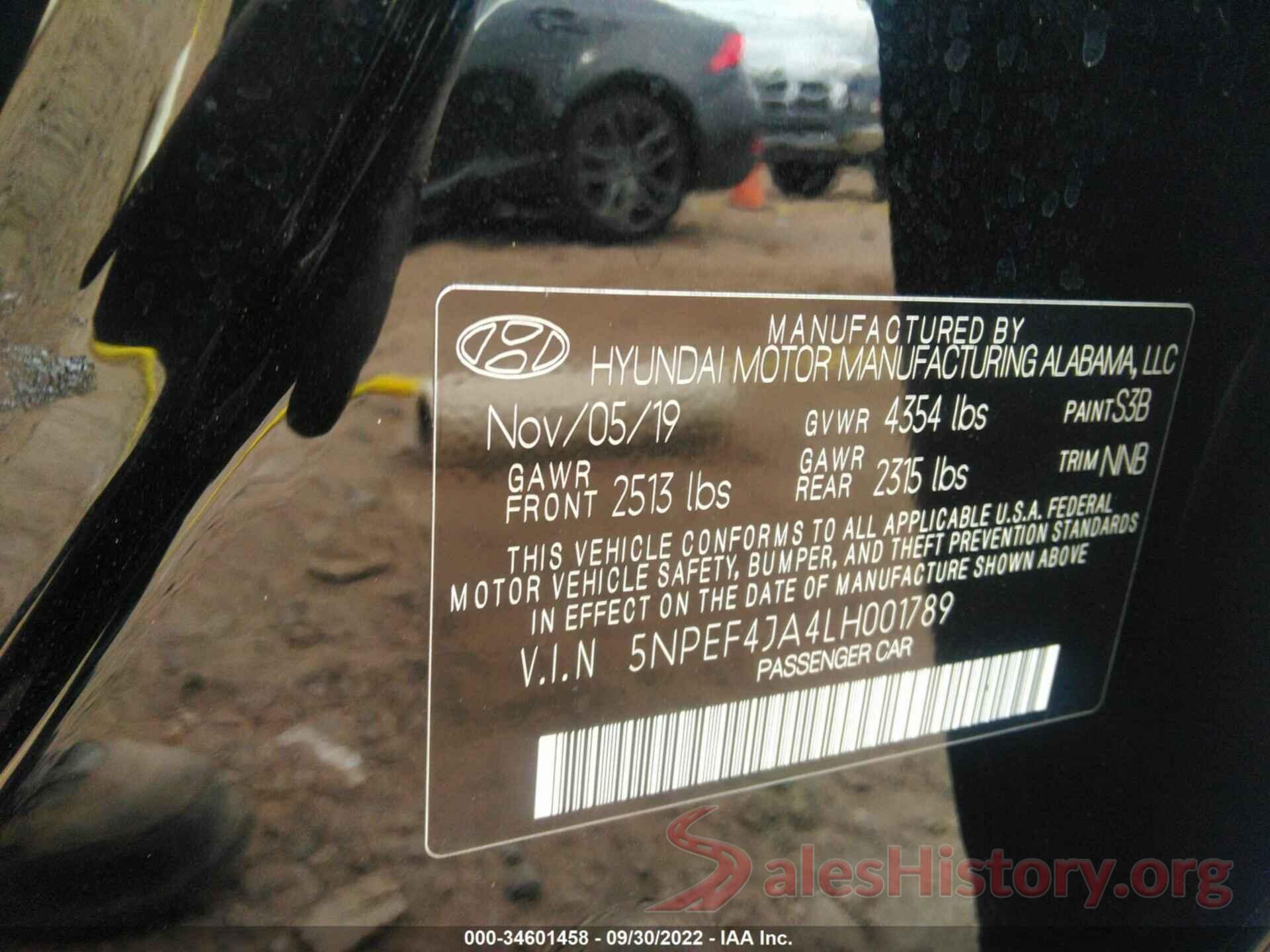 5NPEF4JA4LH001789 2020 HYUNDAI SONATA