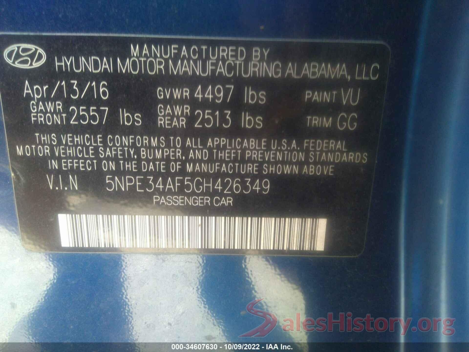 5NPE34AF5GH426349 2016 HYUNDAI SONATA