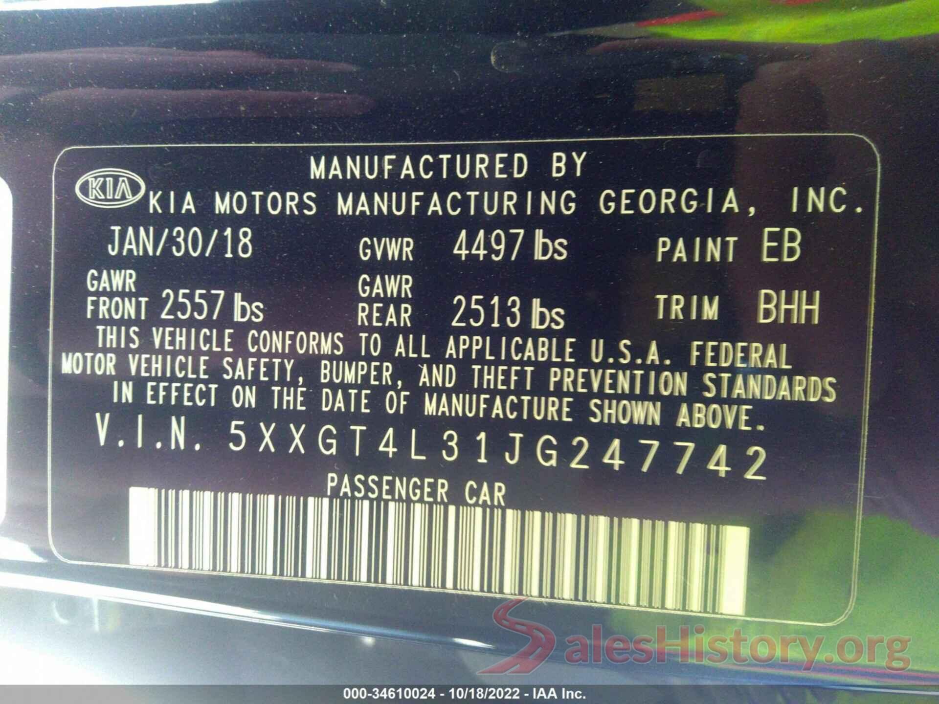 5XXGT4L31JG247742 2018 KIA OPTIMA