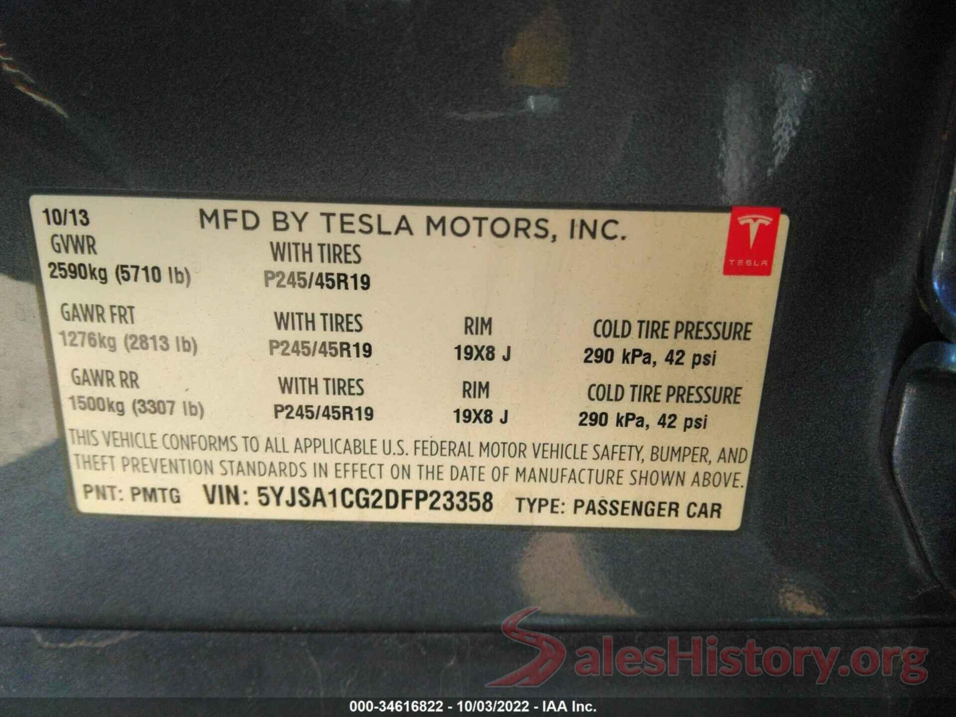 5YJSA1CG2DFP23358 2013 TESLA MODEL S