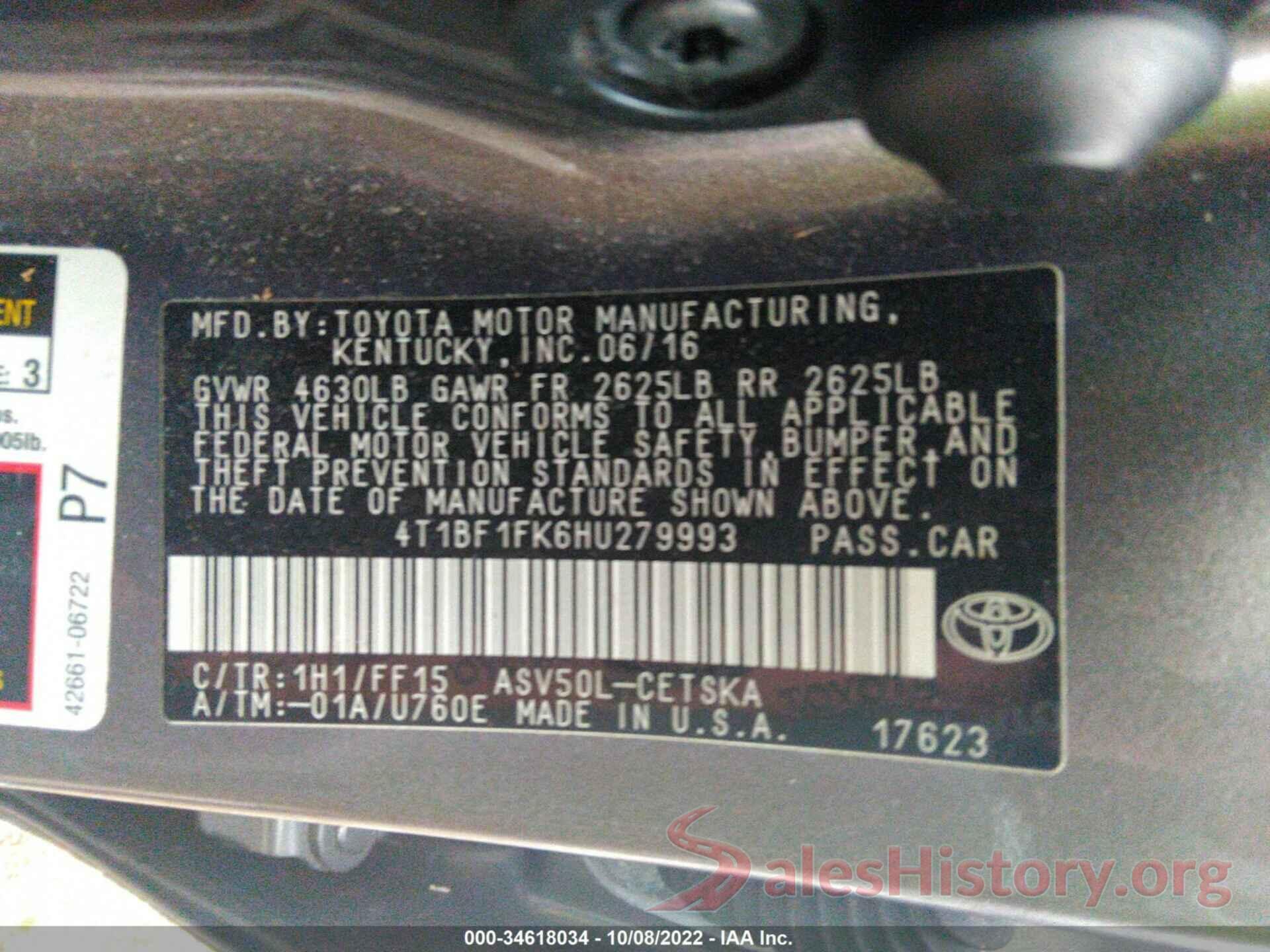 4T1BF1FK6HU279993 2017 TOYOTA CAMRY