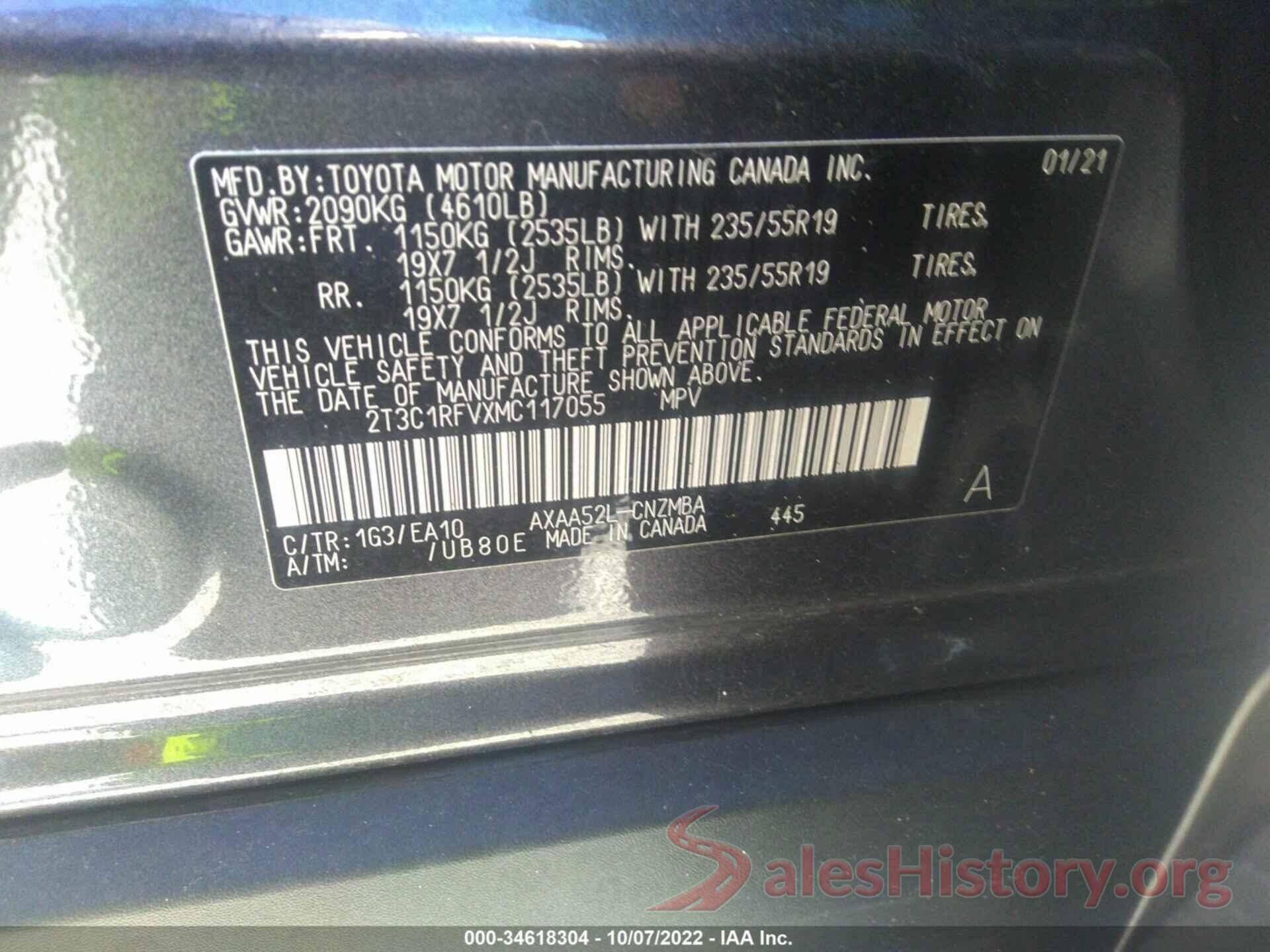 2T3C1RFVXMC117055 2021 TOYOTA RAV4