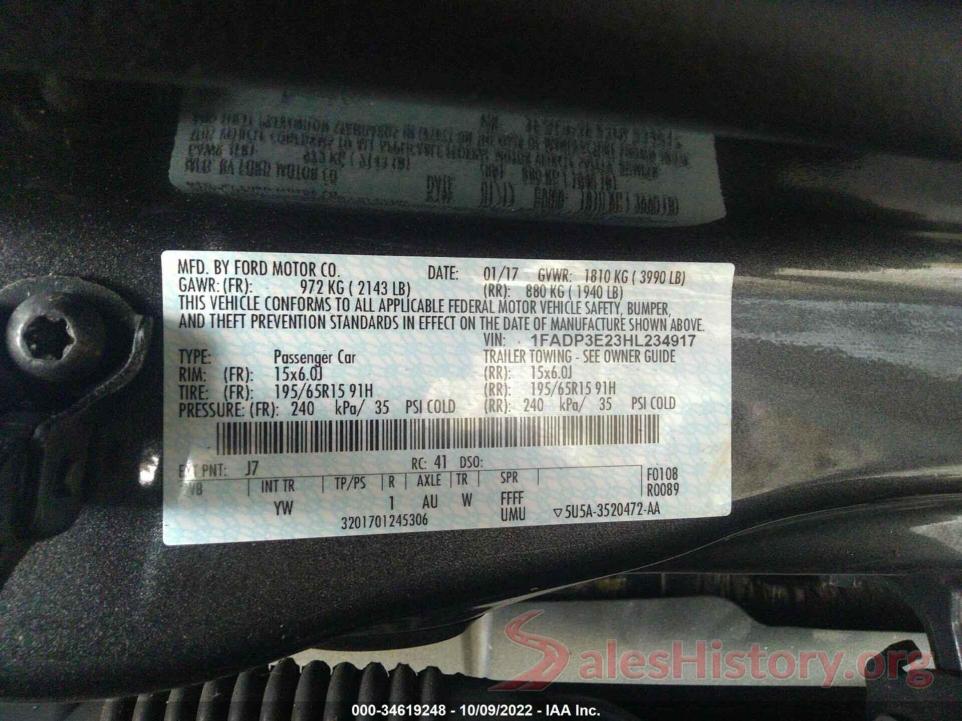 1FADP3E23HL234917 2017 FORD FOCUS