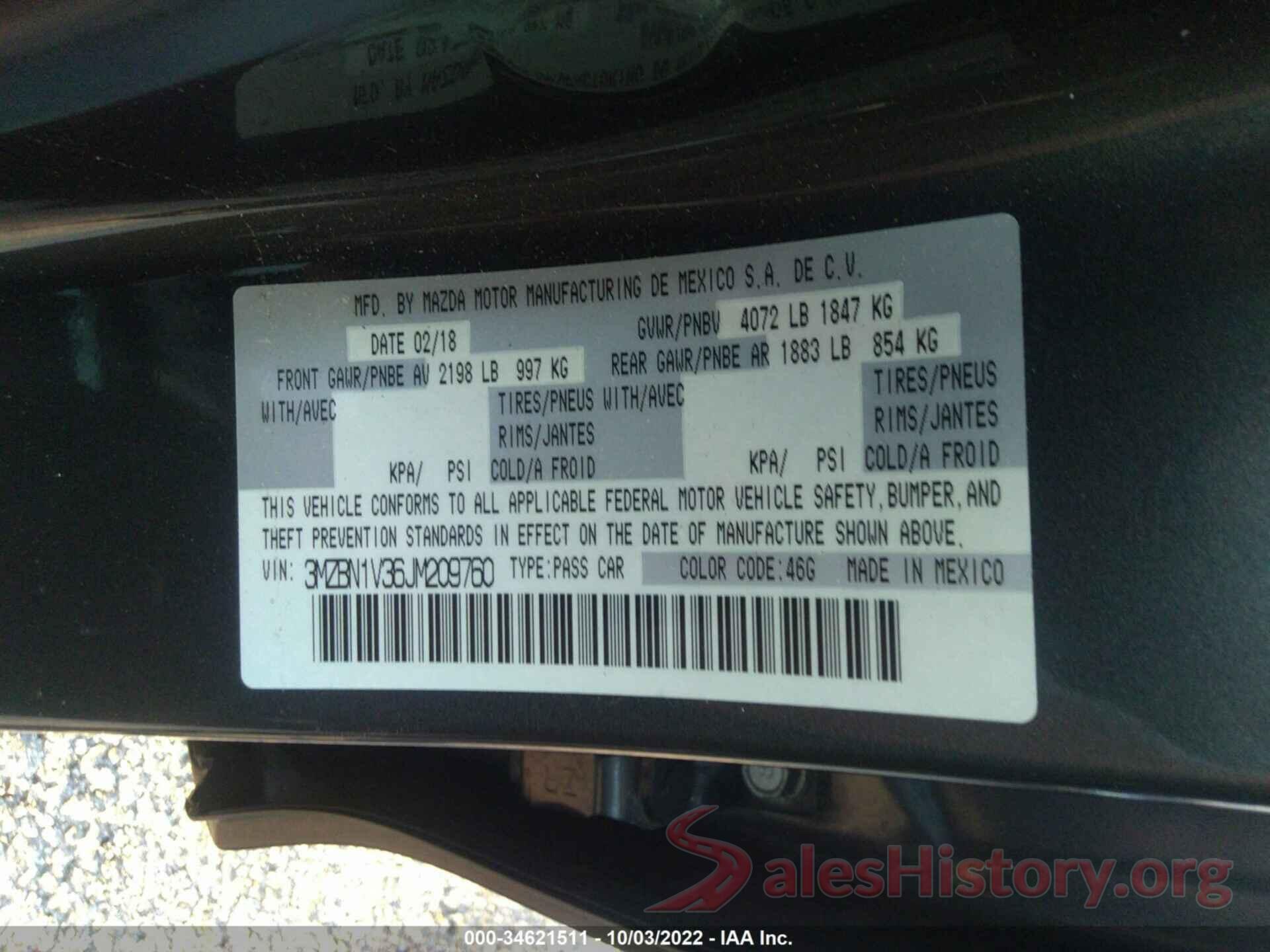 3MZBN1V36JM209760 2018 MAZDA MAZDA3 4-DOOR