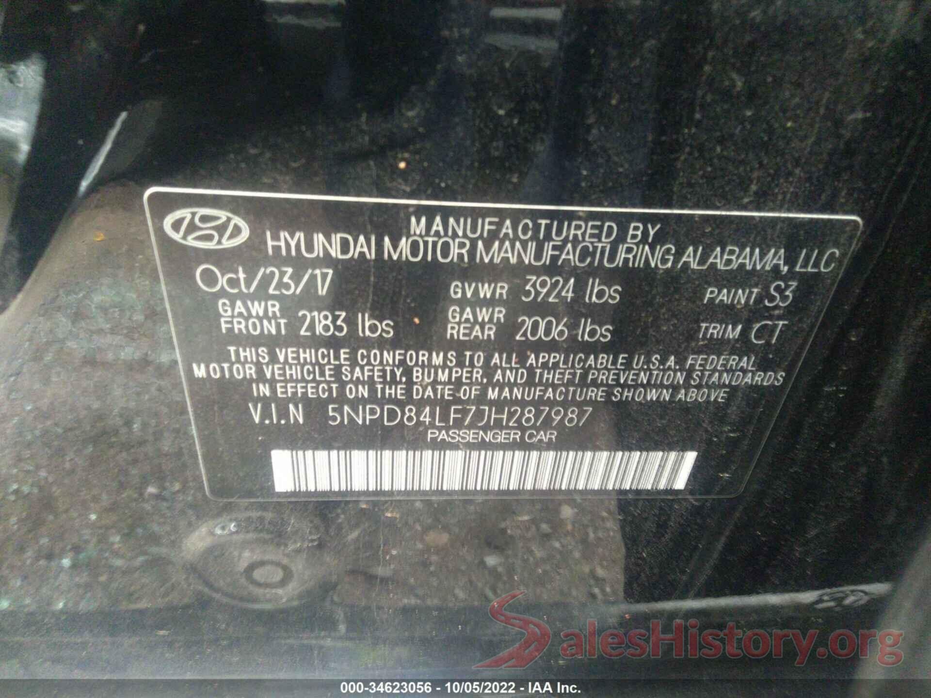 5NPD84LF7JH287987 2018 HYUNDAI ELANTRA