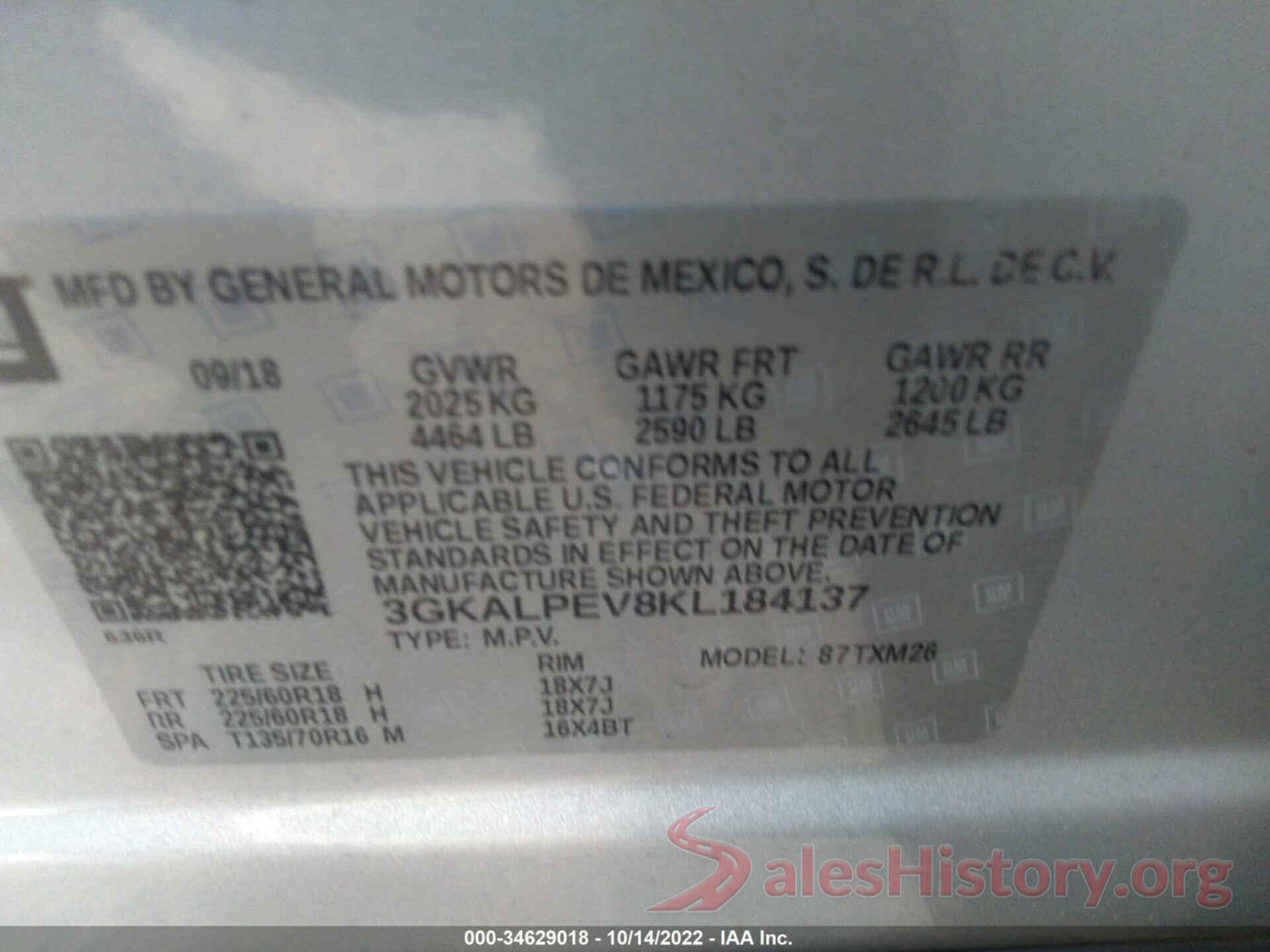 3GKALPEV8KL184137 2019 GMC TERRAIN