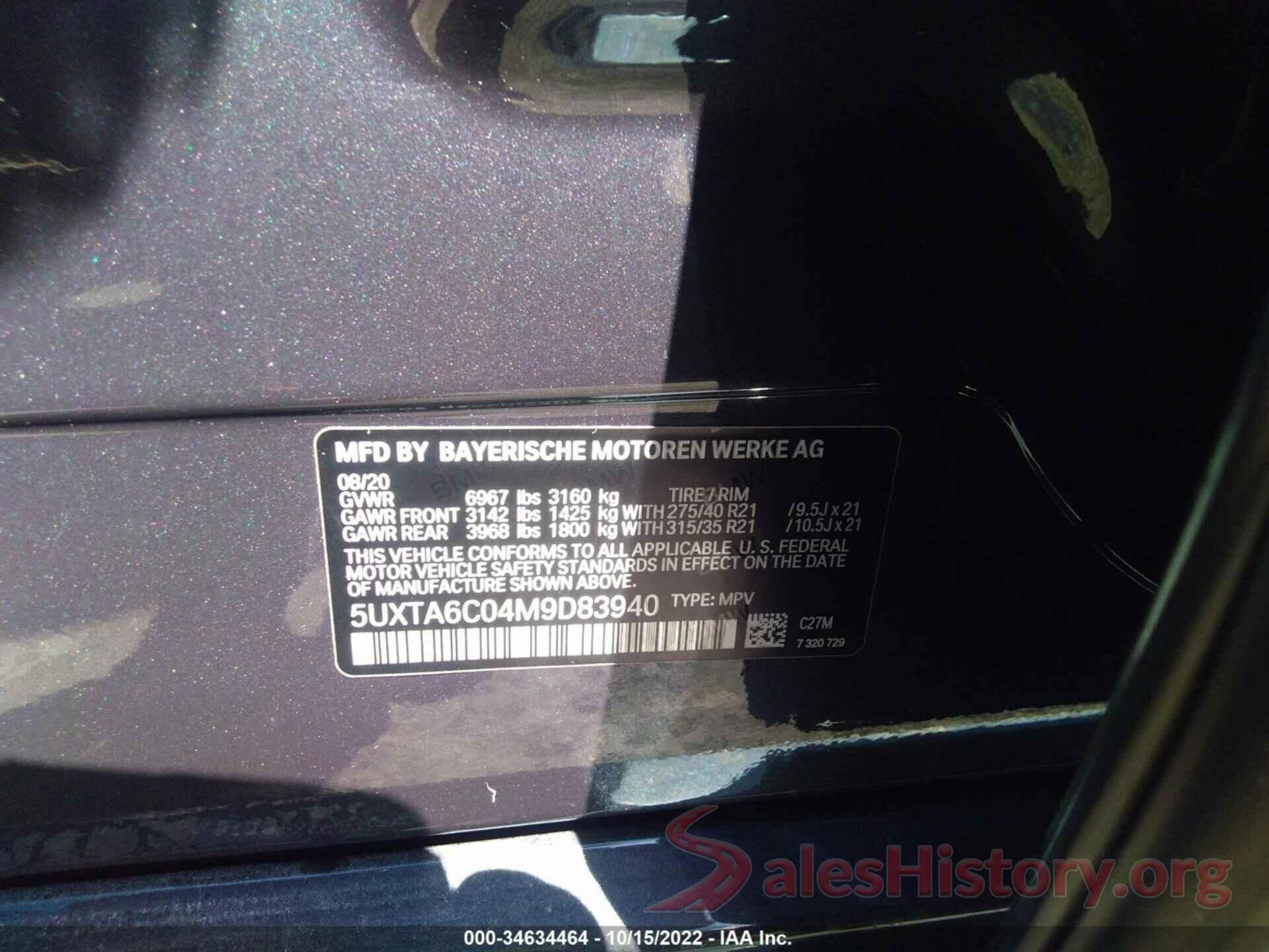 5UXTA6C04M9D83940 2021 BMW X5