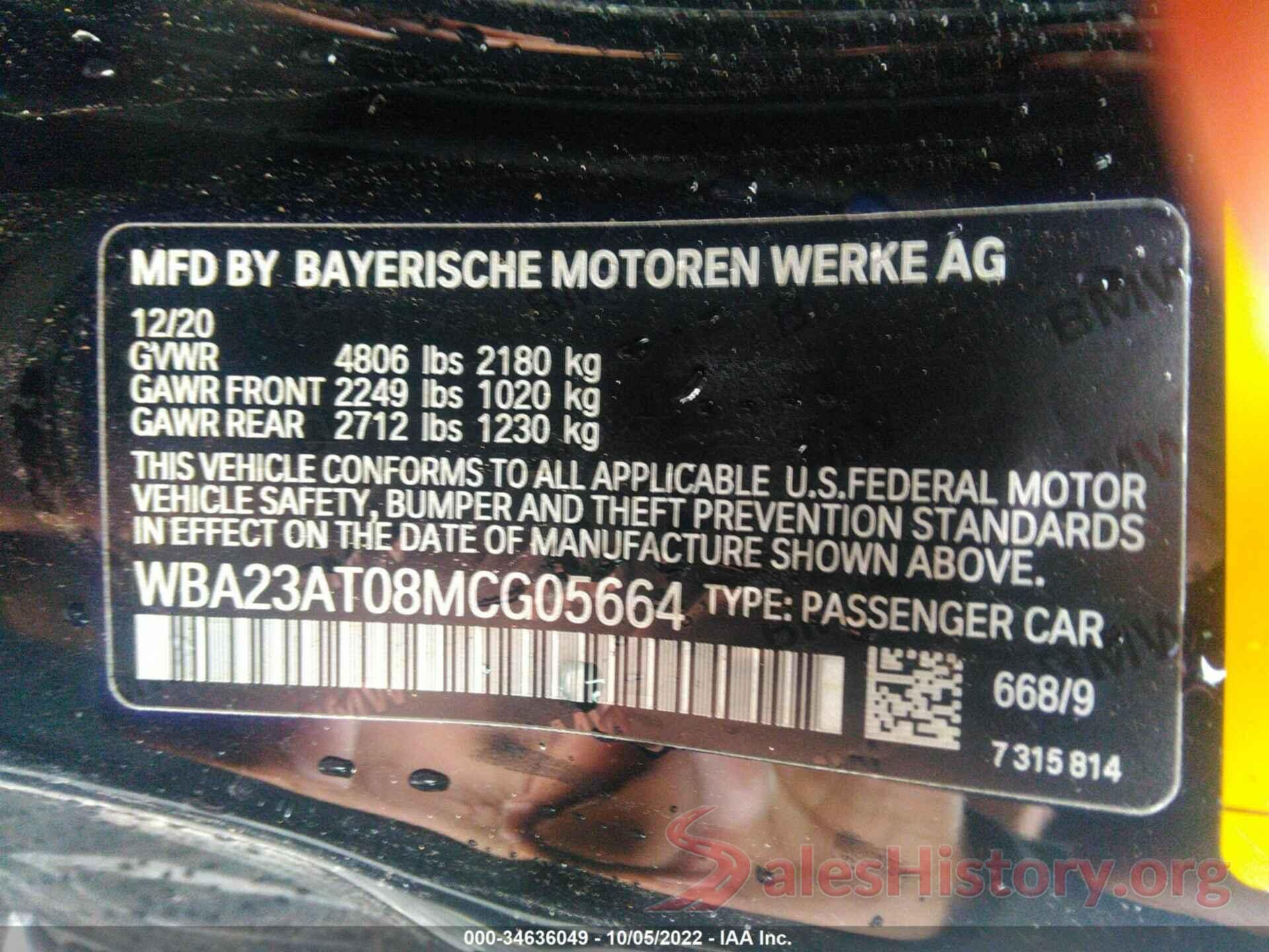 WBA23AT08MCG05664 2021 BMW 4 SERIES