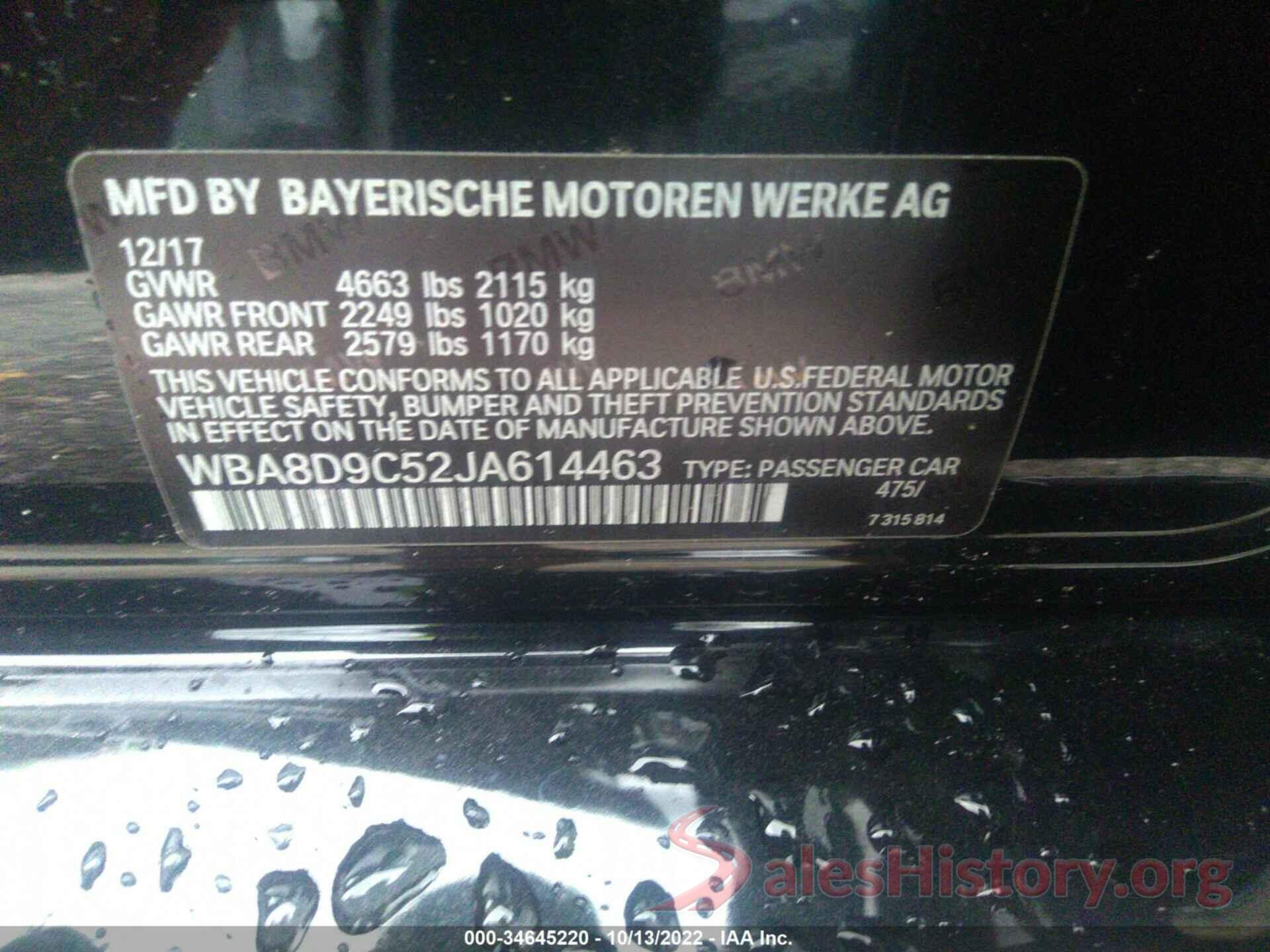 WBA8D9C52JA614463 2018 BMW 3 SERIES