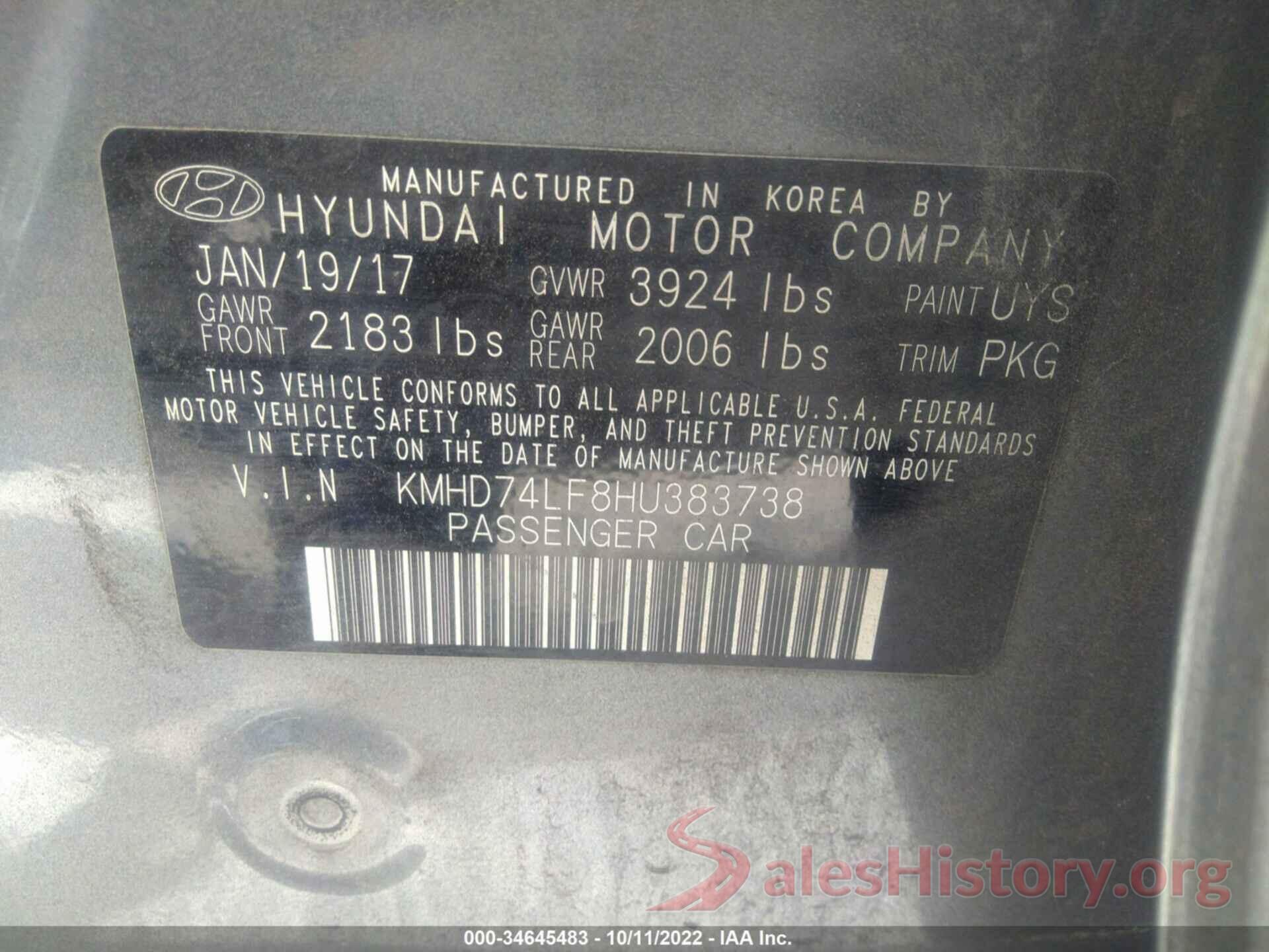 KMHD74LF8HU383738 2017 HYUNDAI ELANTRA