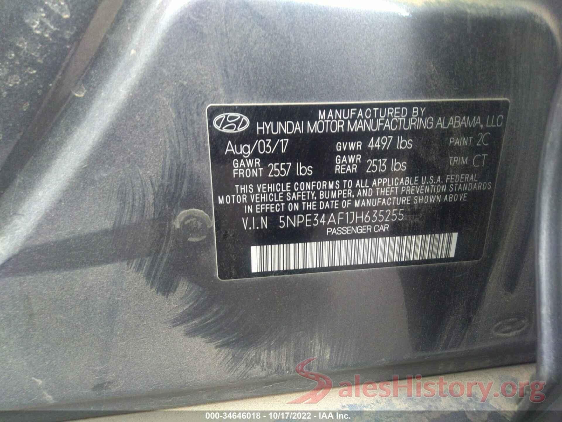 5NPE34AF1JH635255 2018 HYUNDAI SONATA