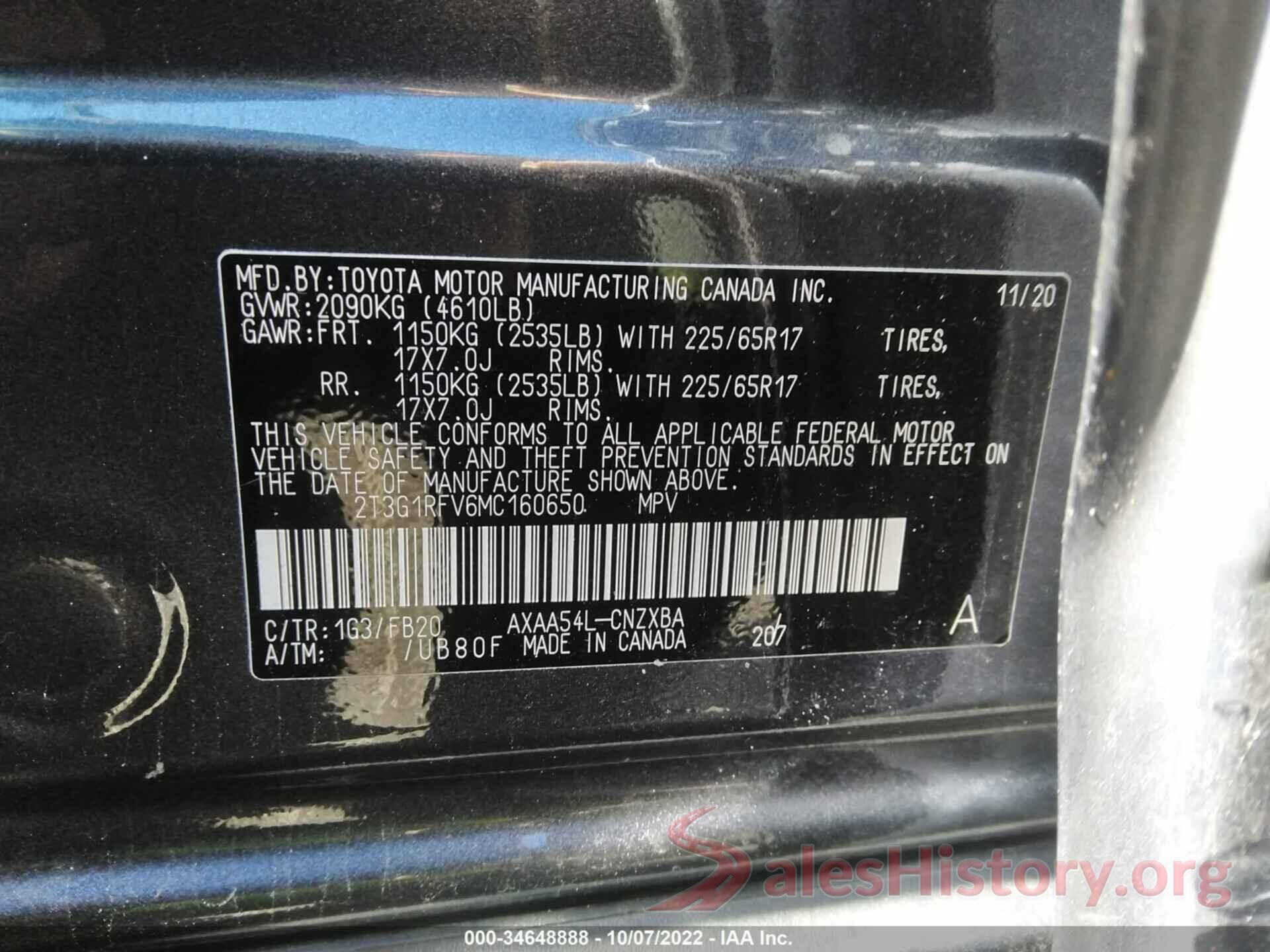 2T3G1RFV6MC160650 2021 TOYOTA RAV4