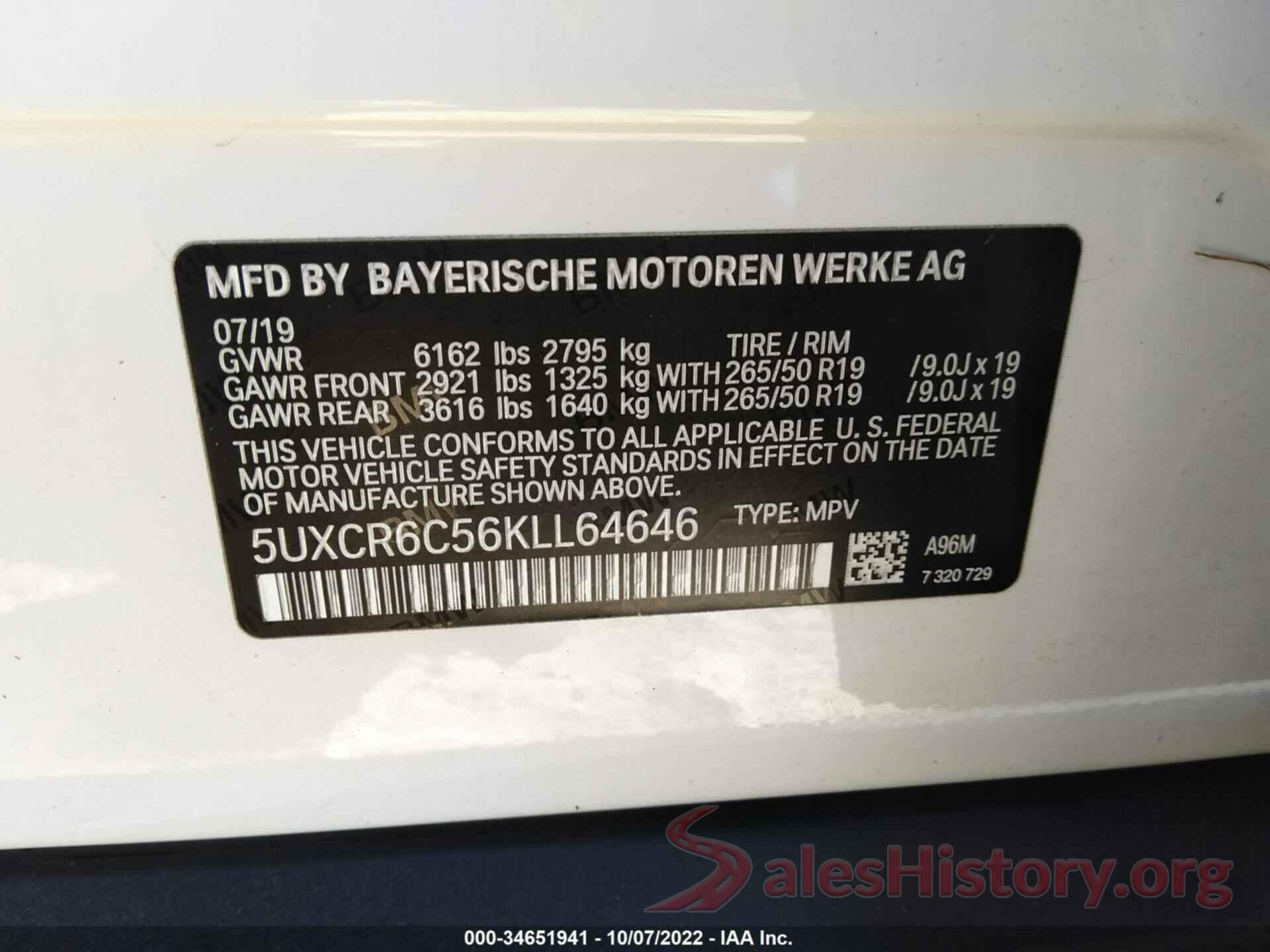 5UXCR6C56KLL64646 2019 BMW X5