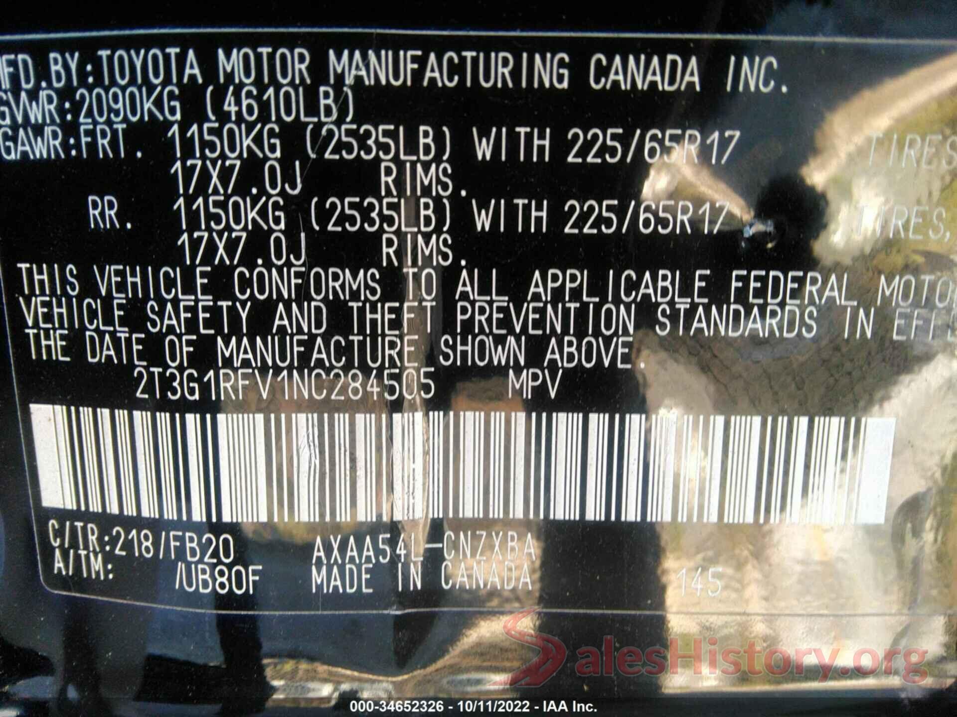 2T3G1RFV1NC284505 2022 TOYOTA RAV4