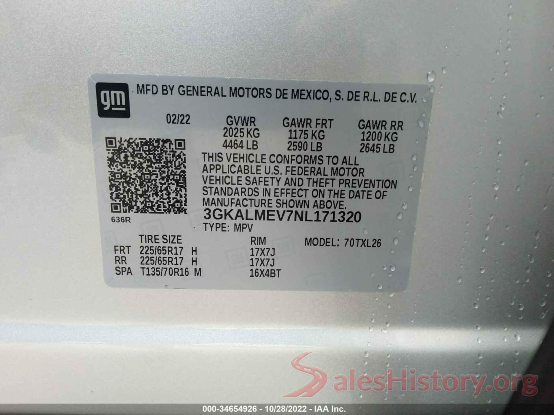 3GKALMEV7NL171320 2022 GMC TERRAIN