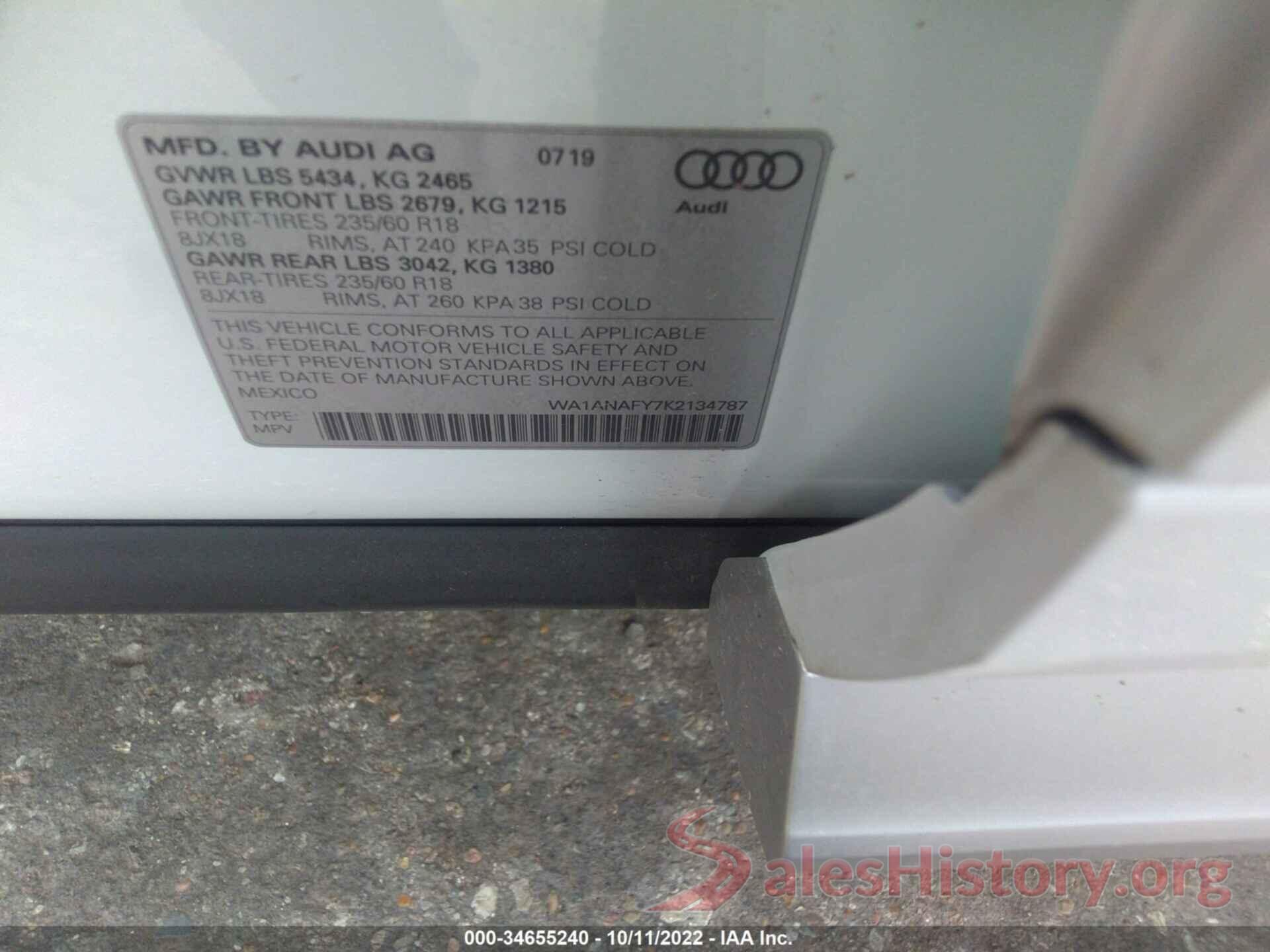 WA1ANAFY7K2134787 2019 AUDI Q5