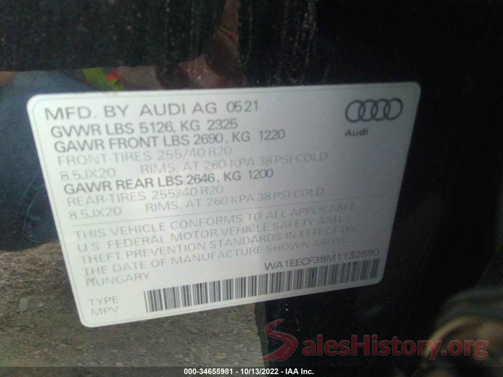 WA1EECF39M1132890 2021 AUDI Q3