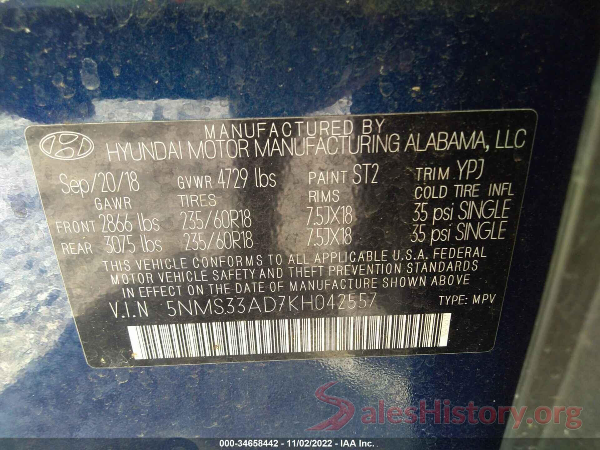 5NMS33AD7KH042557 2019 HYUNDAI SANTA FE