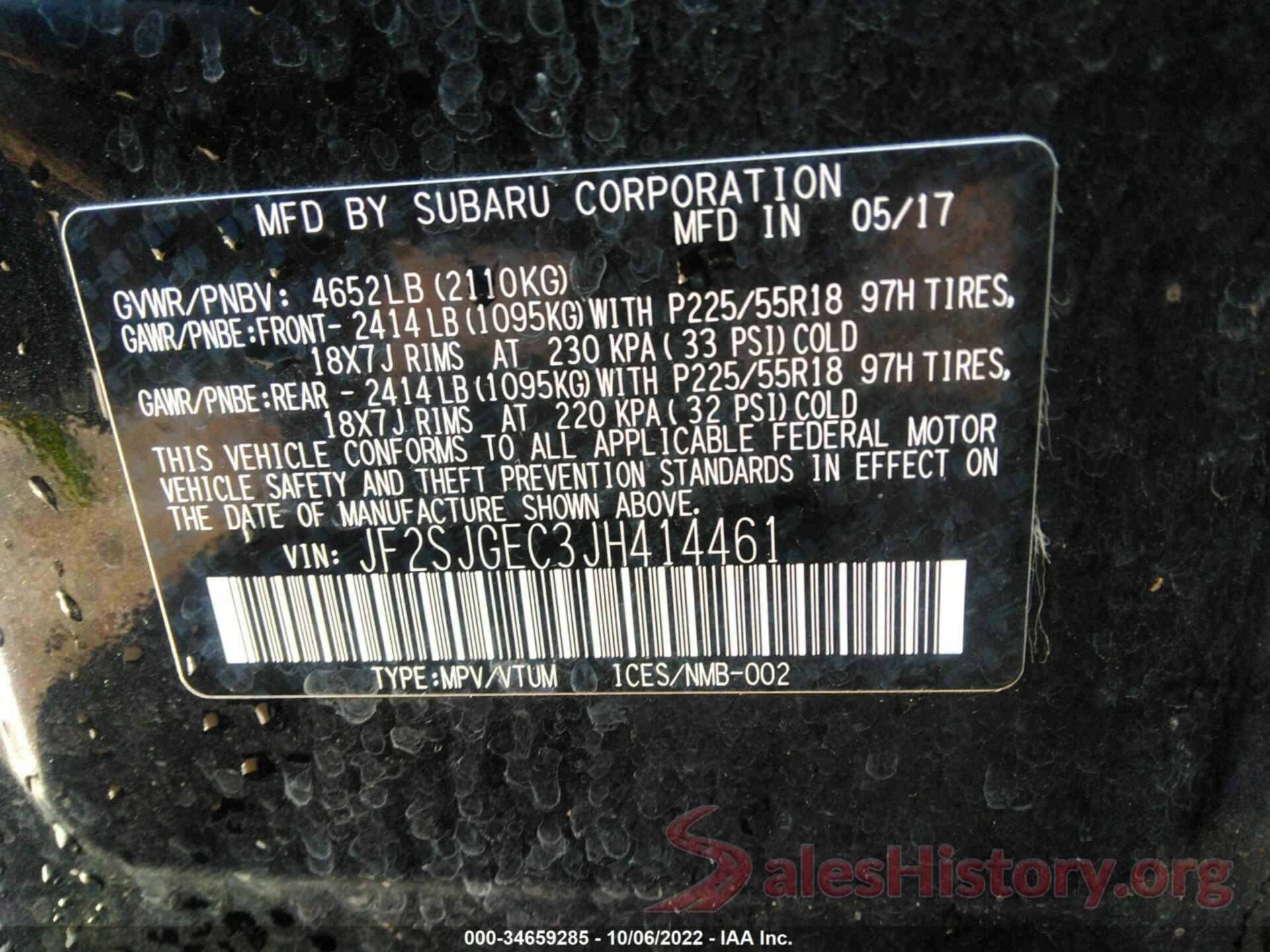 JF2SJGEC3JH414461 2018 SUBARU FORESTER