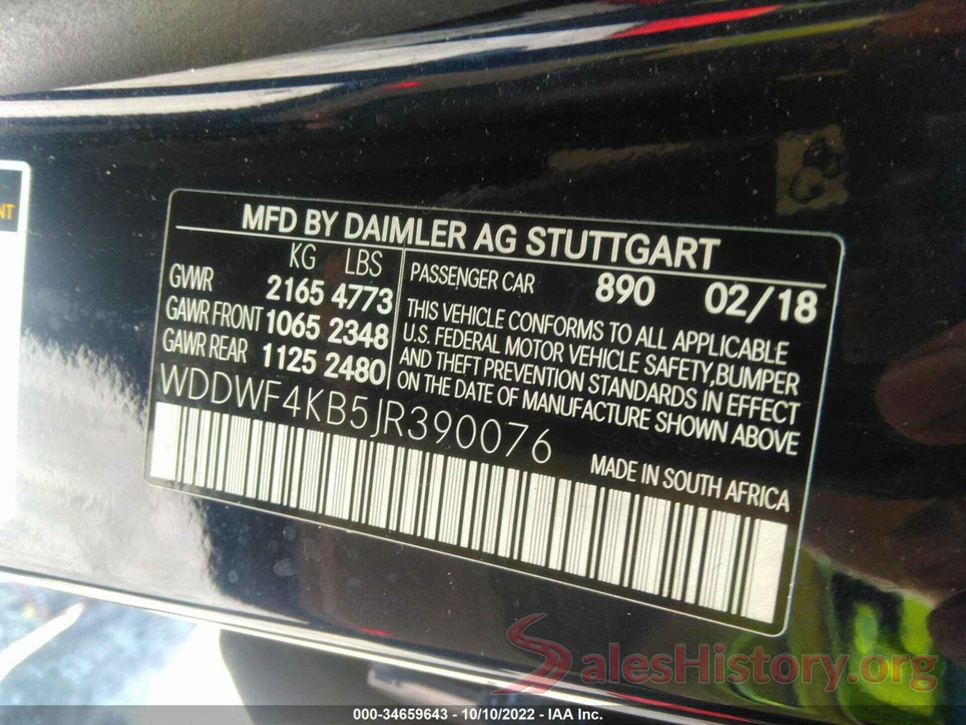 WDDWF4KB5JR390076 2018 MERCEDES-BENZ C-CLASS