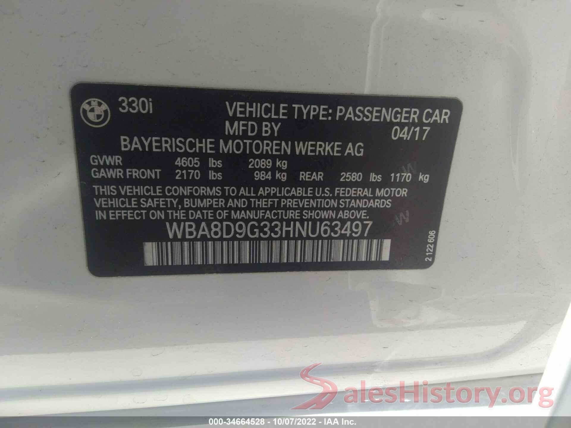 WBA8D9G33HNU63497 2017 BMW 3 SERIES