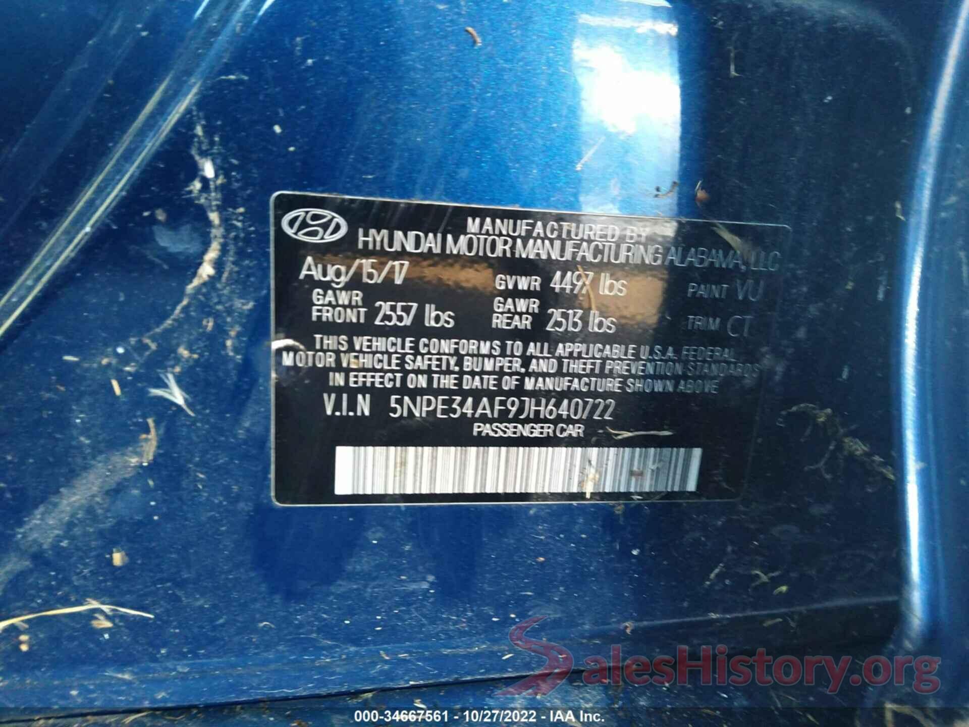 5NPE34AF9JH640722 2018 HYUNDAI SONATA