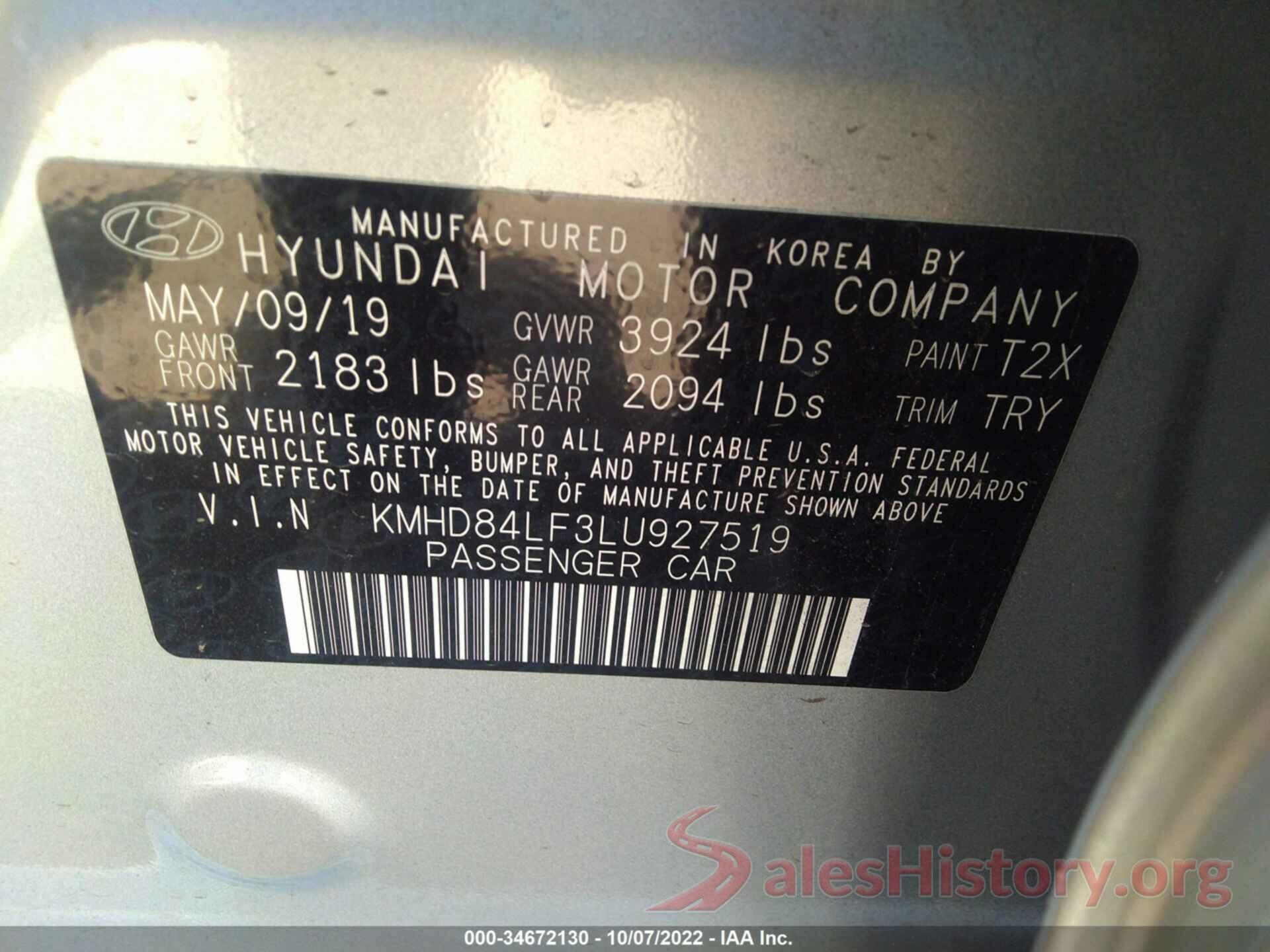 KMHD84LF3LU927519 2020 HYUNDAI ELANTRA