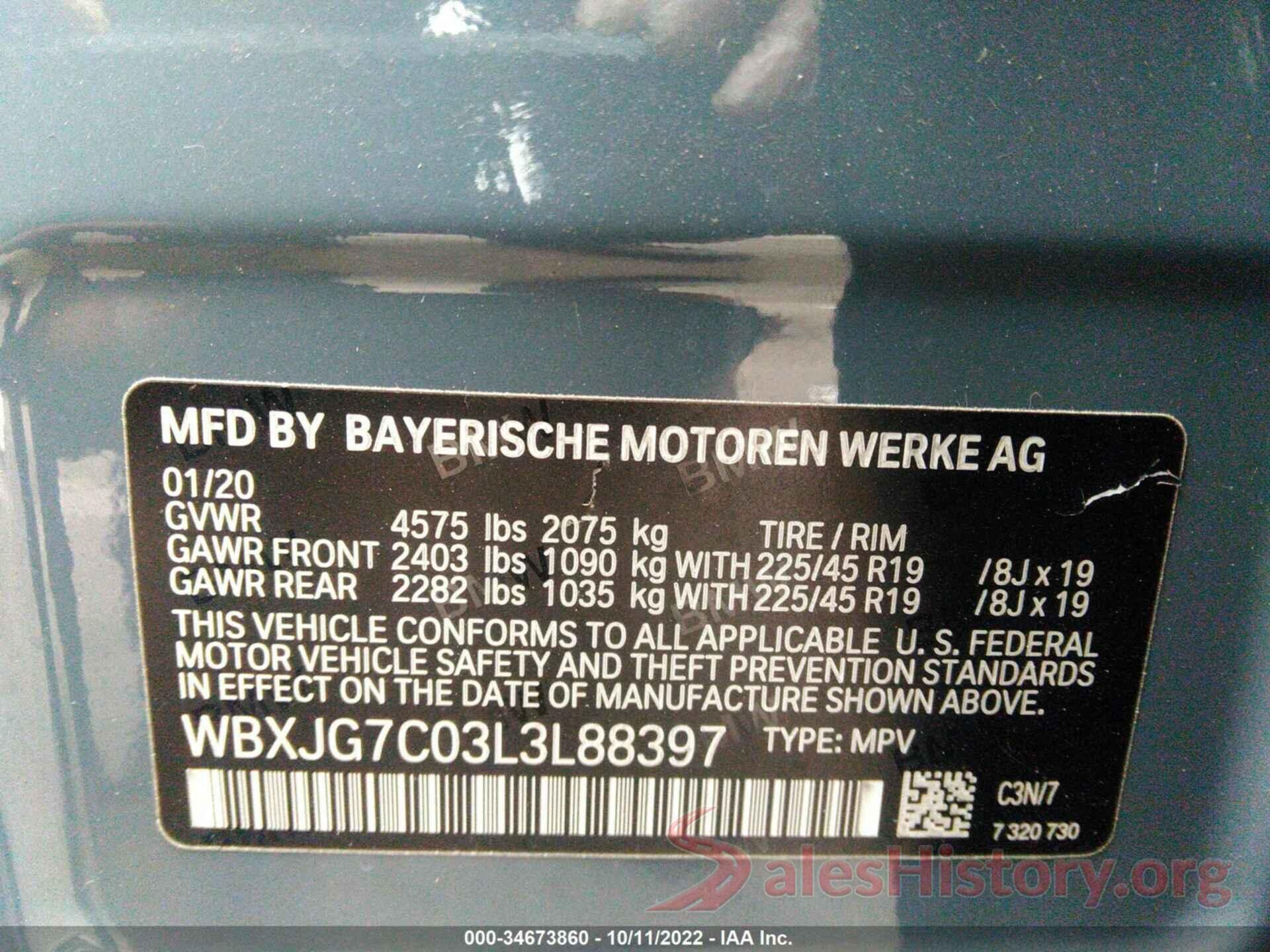 WBXJG7C03L3L88397 2020 BMW X1