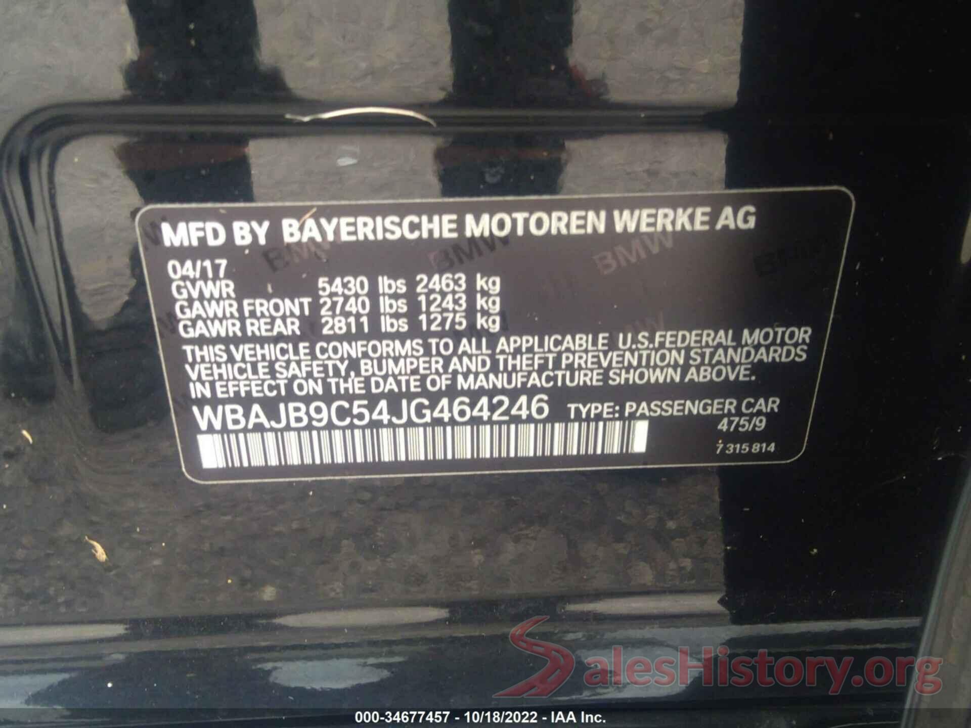 WBAJB9C54JG464246 2018 BMW 5 SERIES