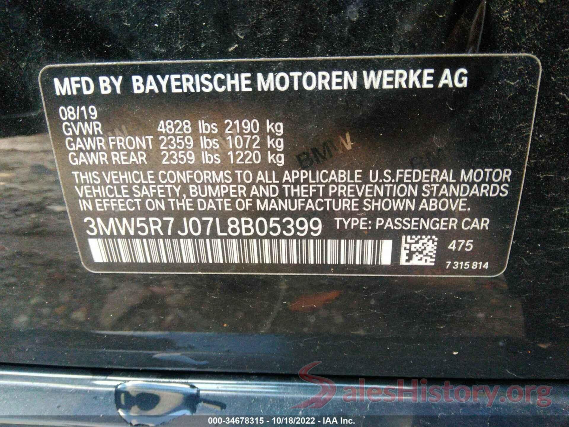 3MW5R7J07L8B05399 2020 BMW 3 SERIES