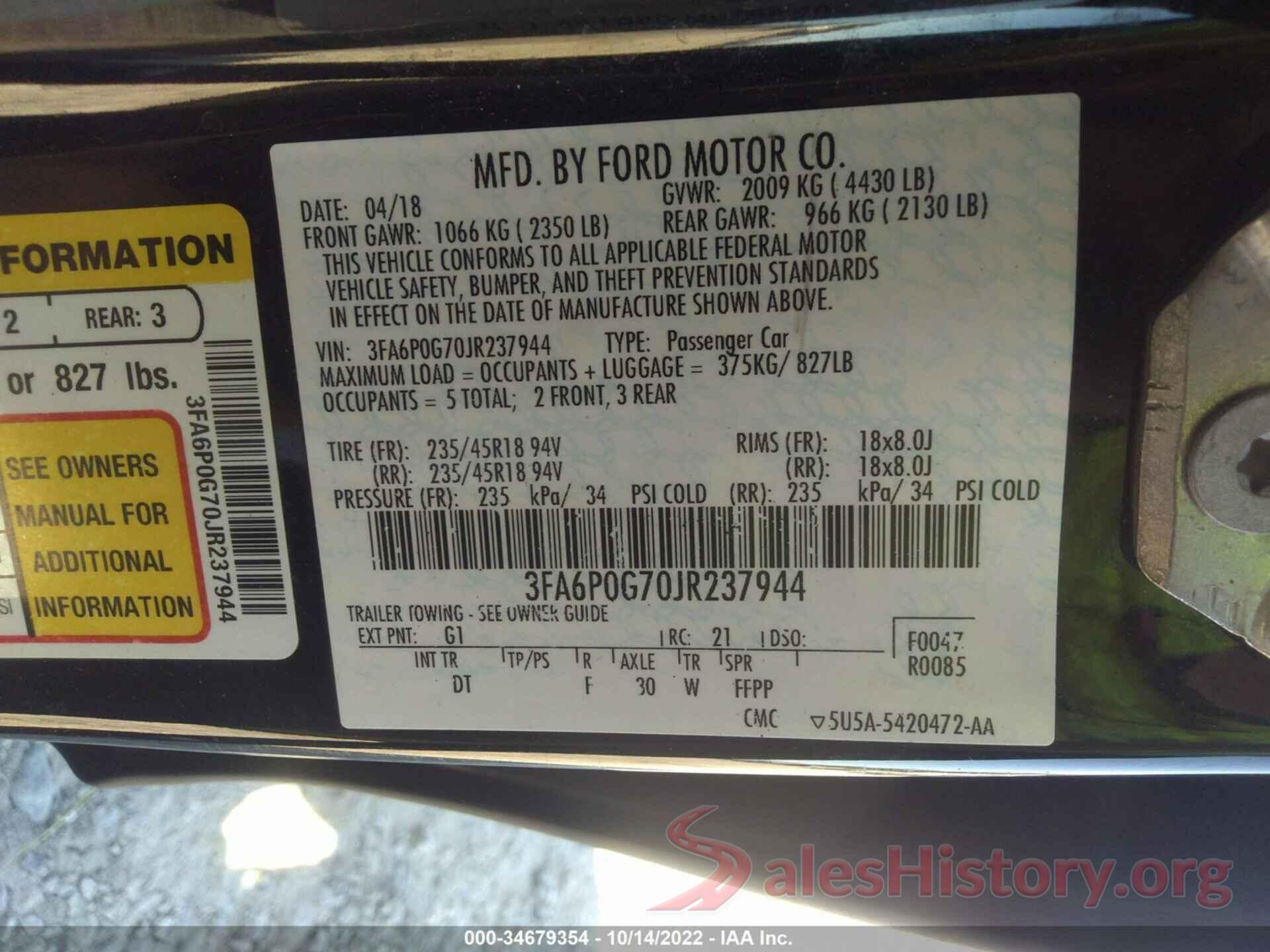 3FA6P0G70JR237944 2018 FORD FUSION