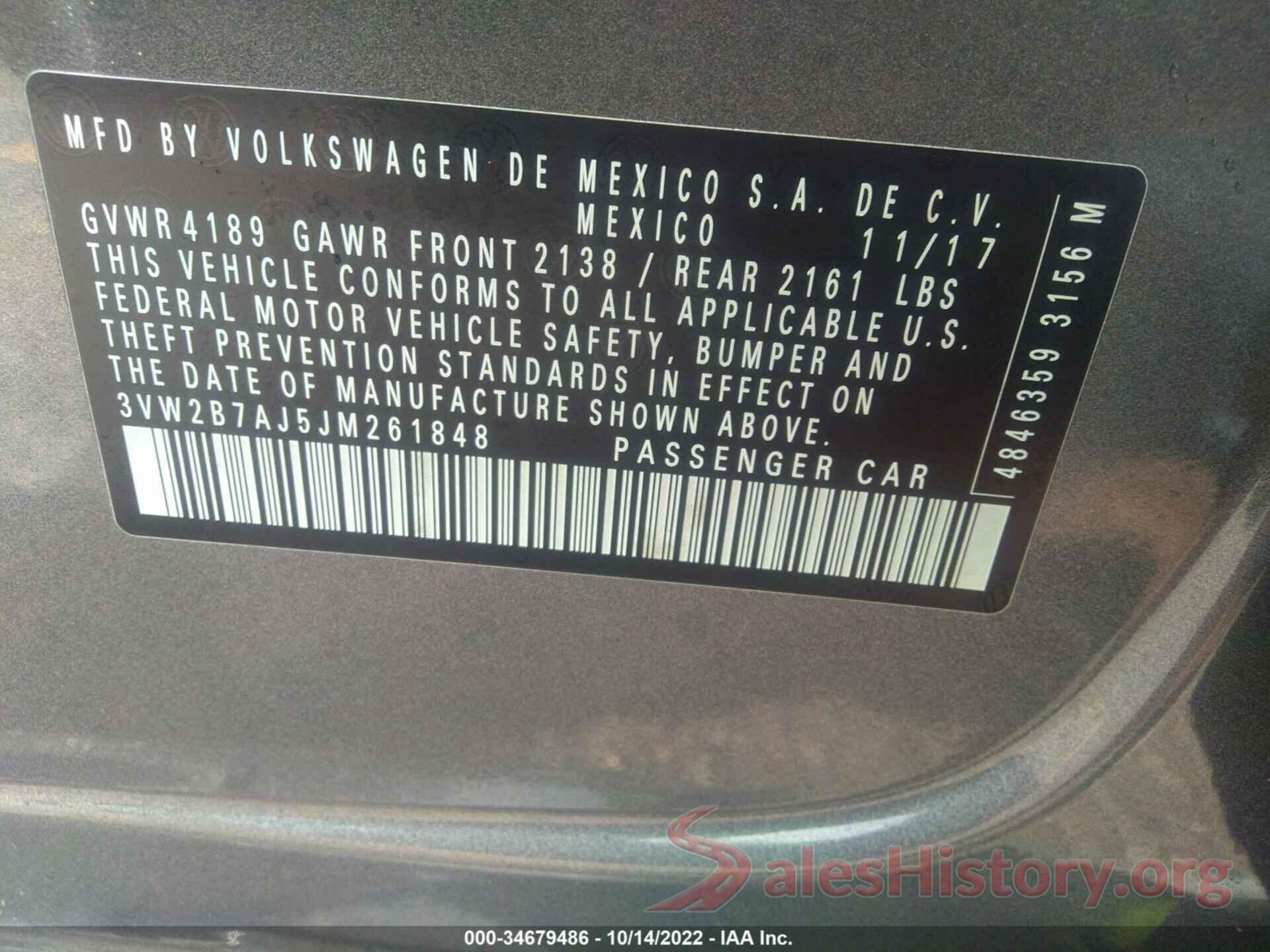 3VW2B7AJ5JM261848 2018 VOLKSWAGEN JETTA