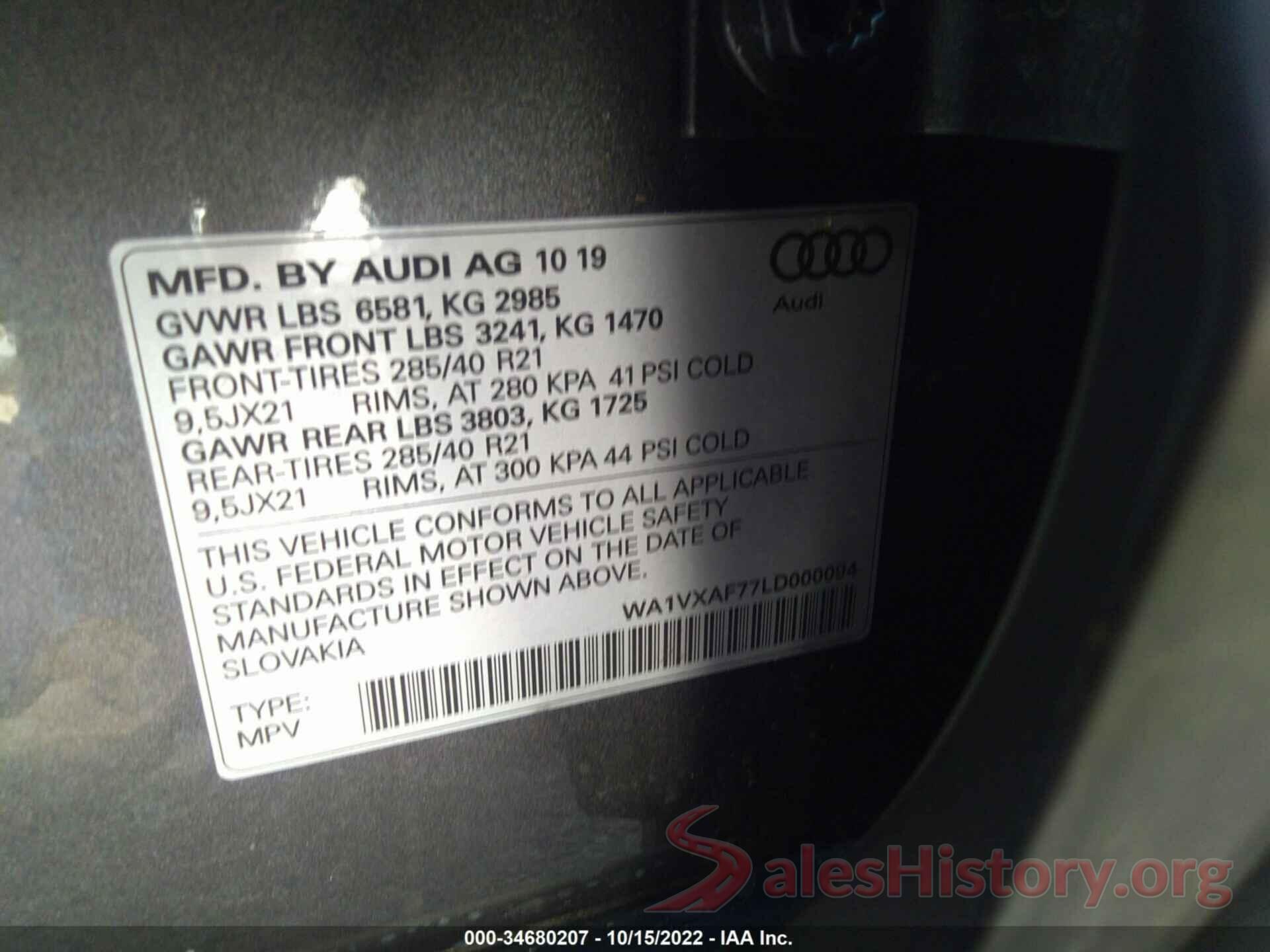 WA1VXAF77LD000094 2020 AUDI Q7