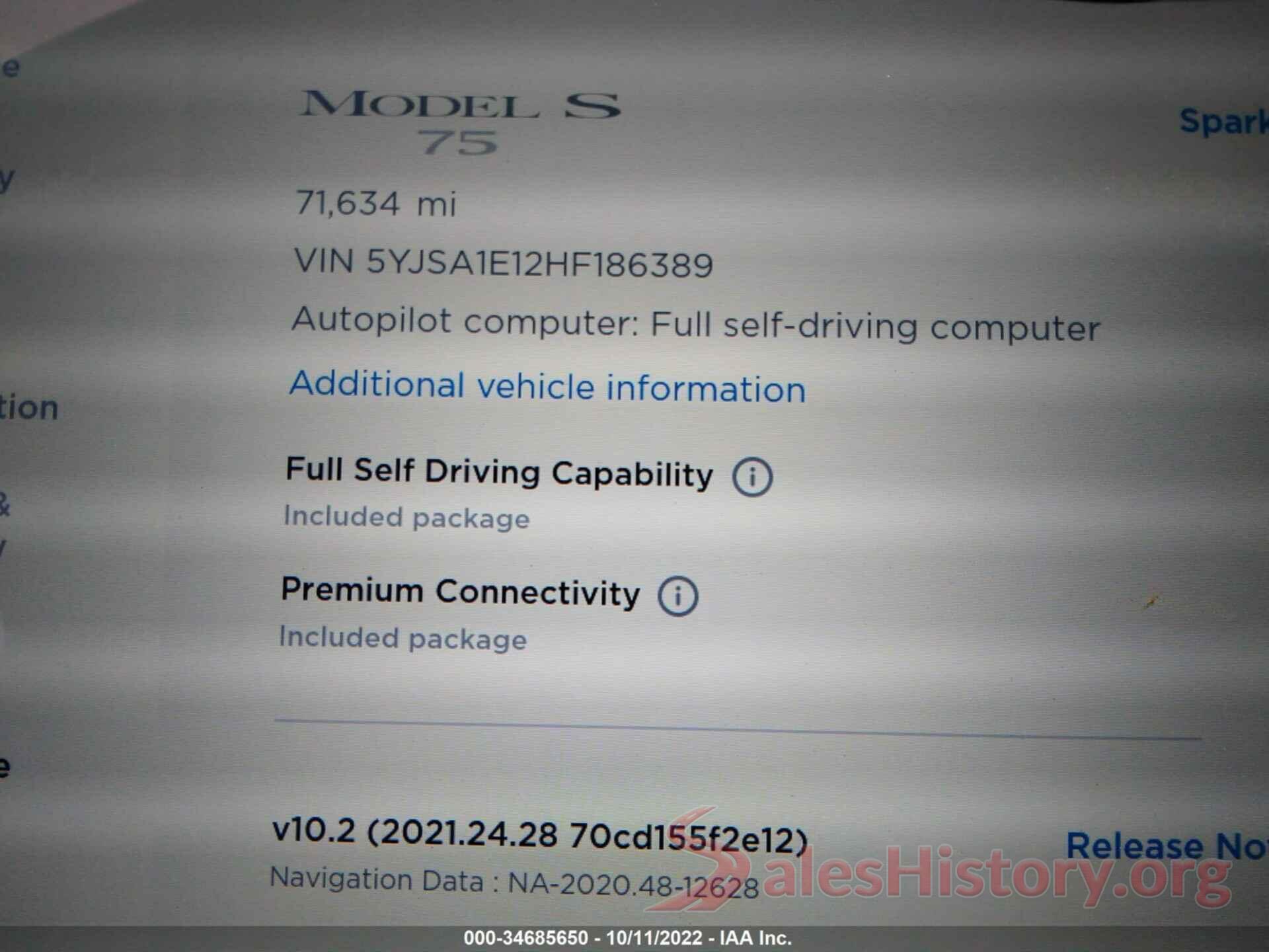 5YJSA1E12HF186389 2017 TESLA MODEL S