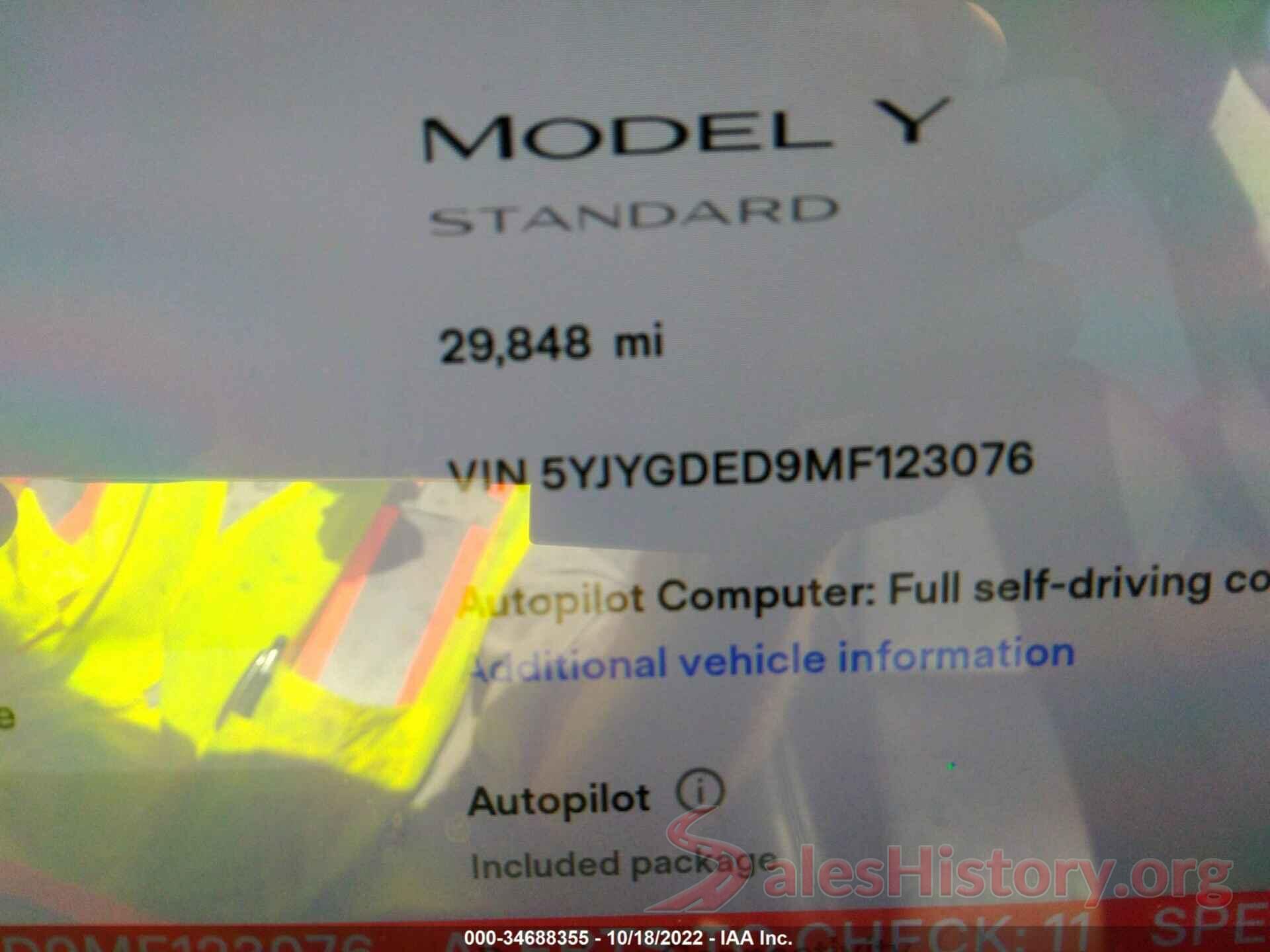 5YJYGDED9MF123076 2021 TESLA MODEL Y