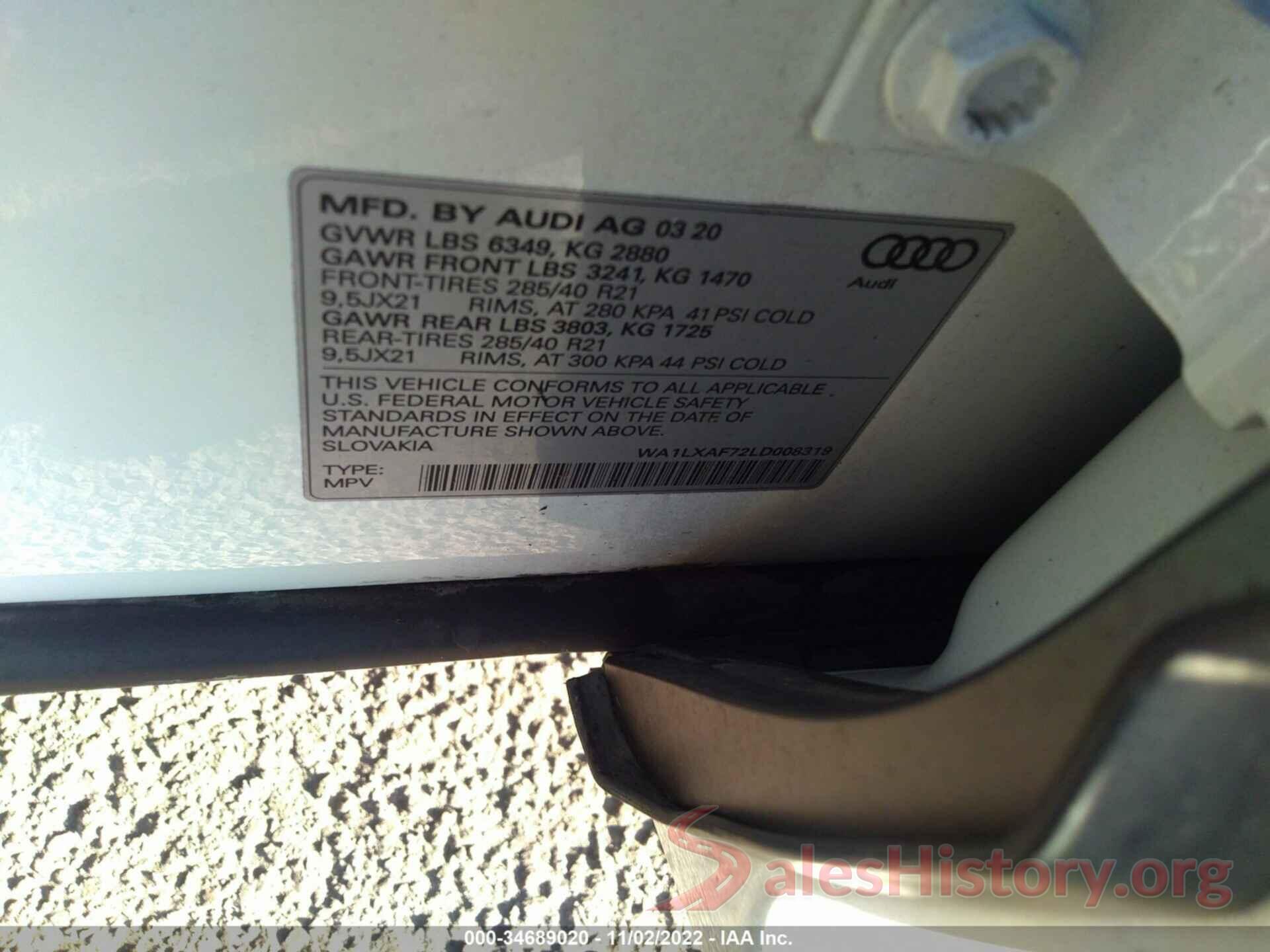 WA1LXAF72LD008319 2020 AUDI Q7