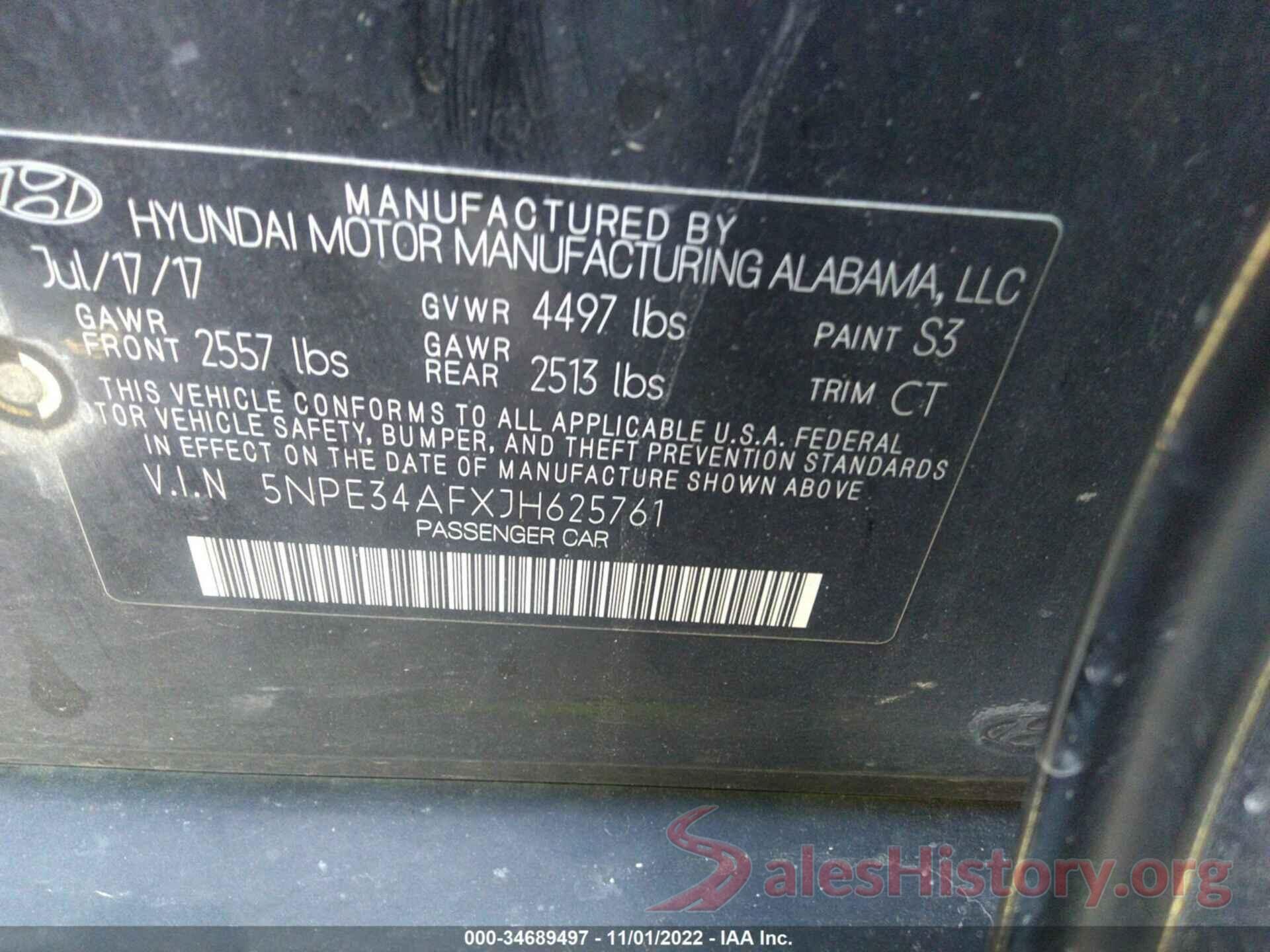 5NPE34AFXJH625761 2018 HYUNDAI SONATA