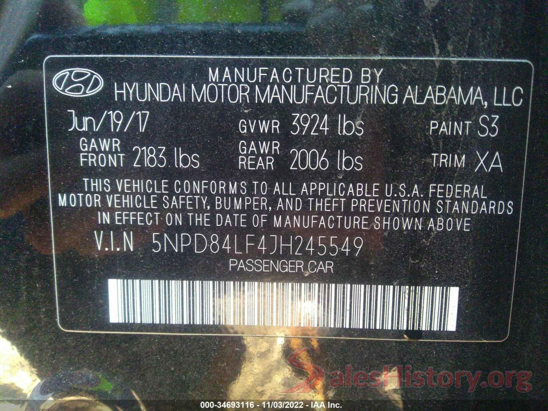 5NPD84LF4JH245549 2018 HYUNDAI ELANTRA