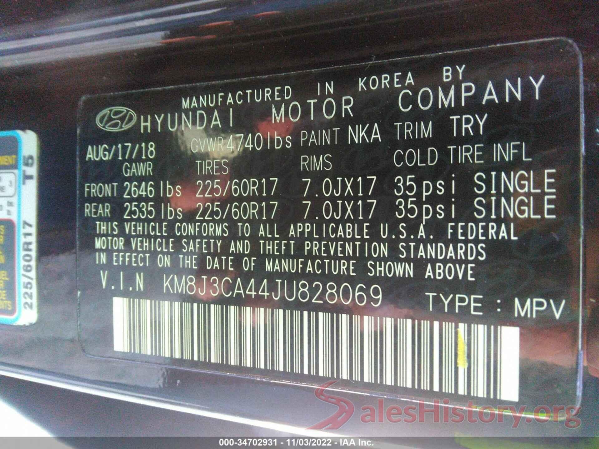 KM8J3CA44JU828069 2018 HYUNDAI TUCSON