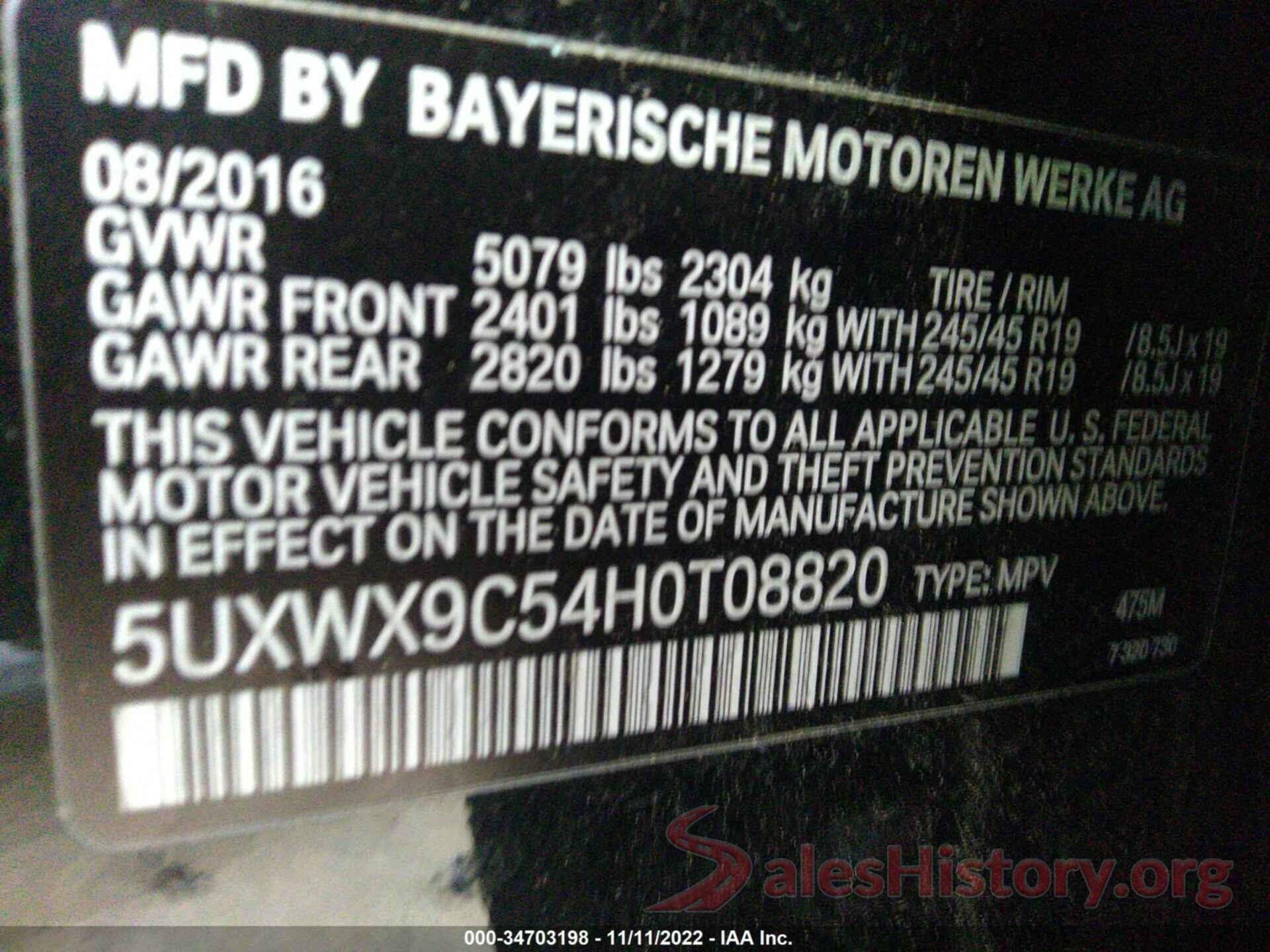 5UXWX9C54H0T08820 2017 BMW X3